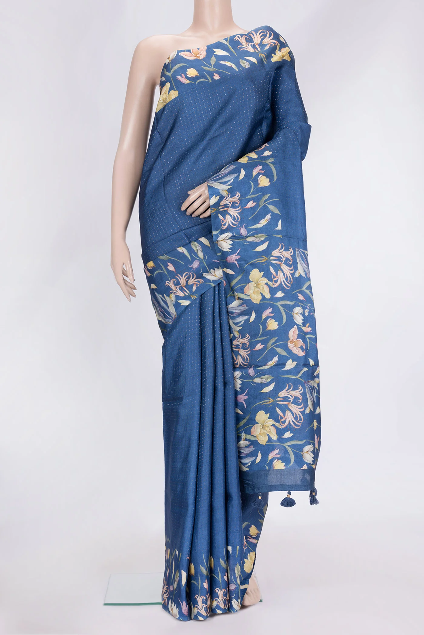 Blue Dual Tone Tussar Silk Saree