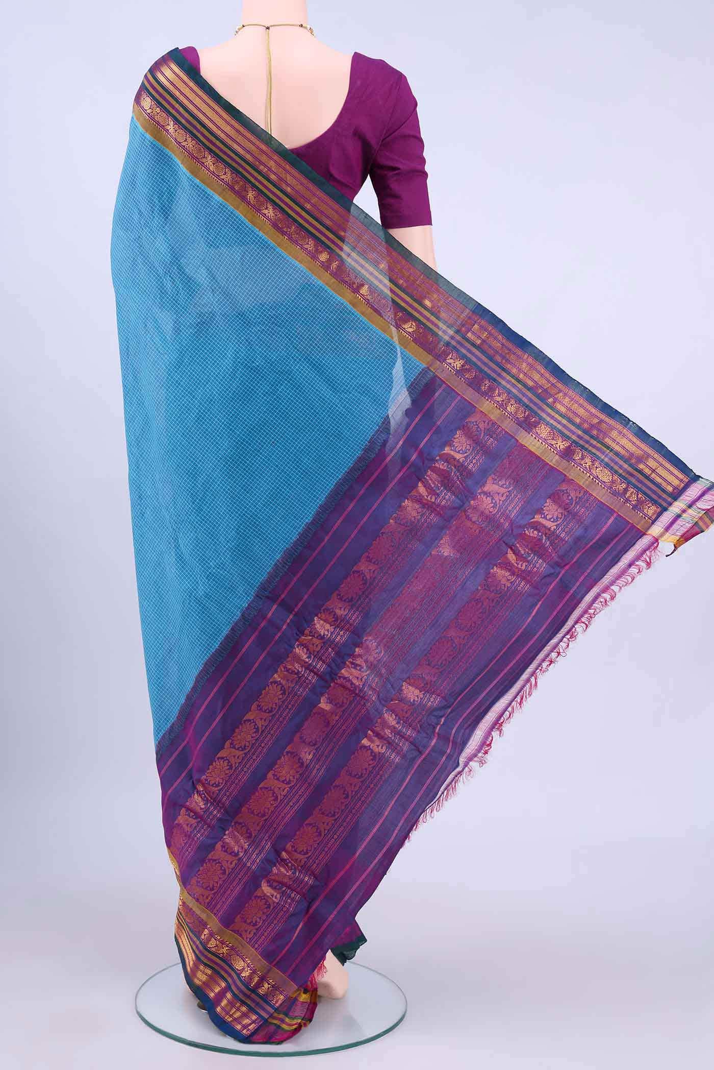 Blue Gadwal cotton Saree - Image 2