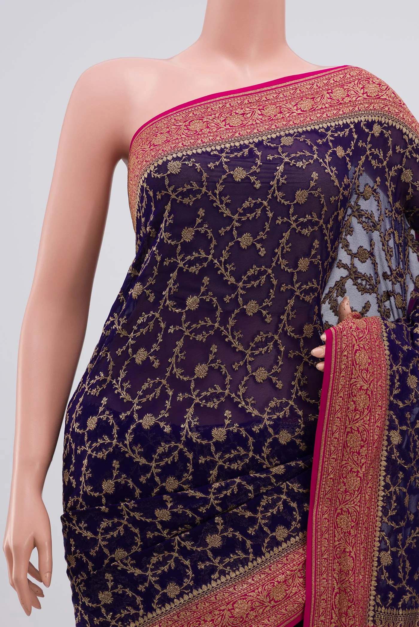 Navy Blue Banarasi Georgette Saree - Image 2
