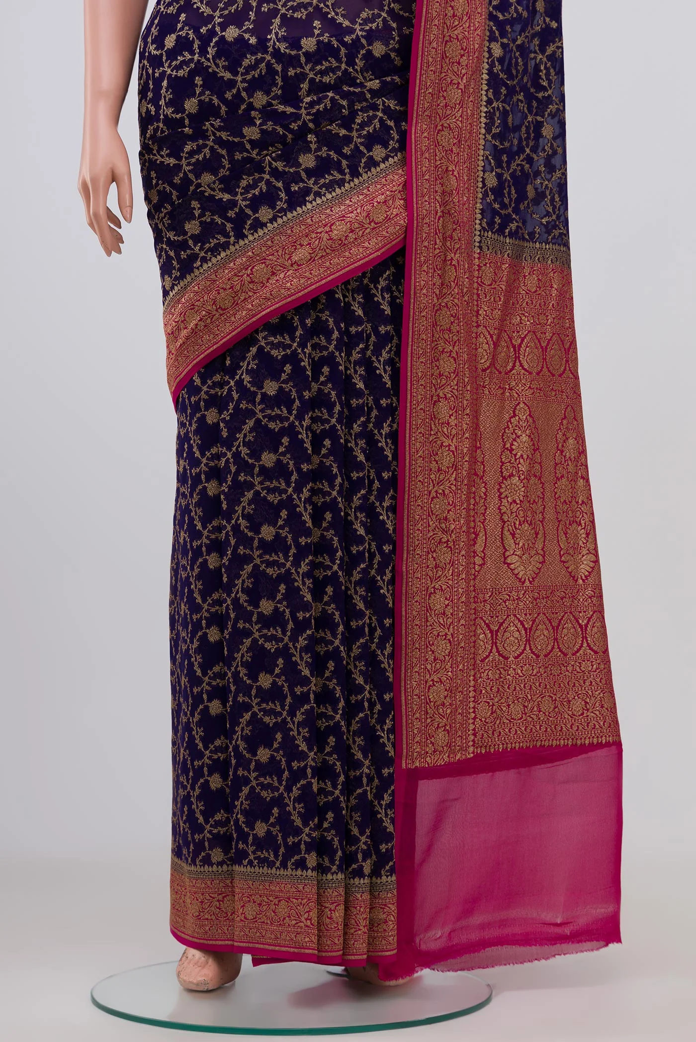 Navy Blue Banarasi Georgette Saree - Image 3