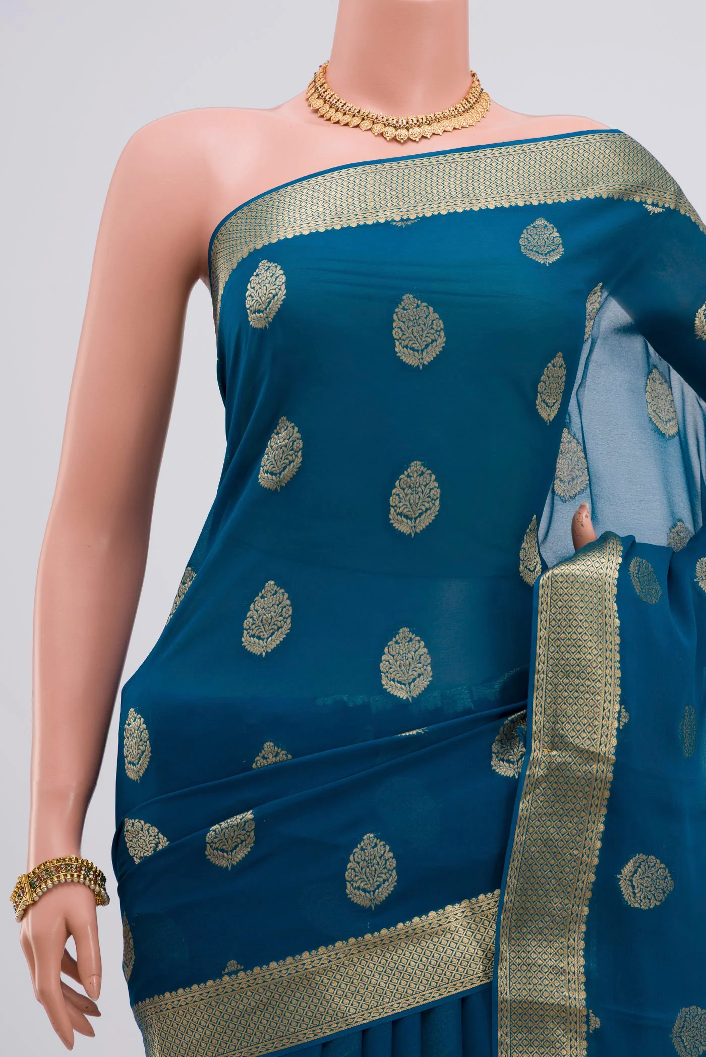 Blue Mysore Georgette Saree - Image 2