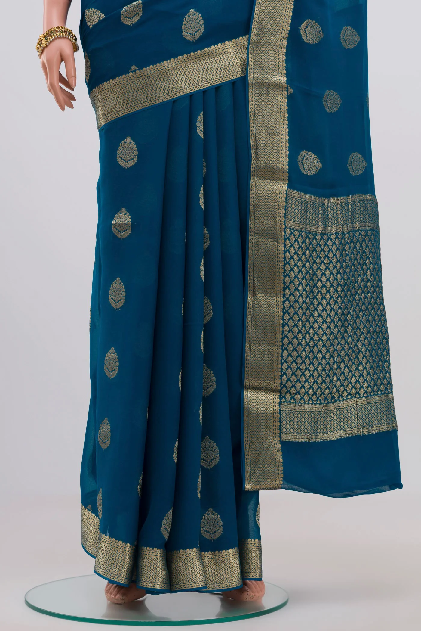 Blue Mysore Georgette Saree - Image 3