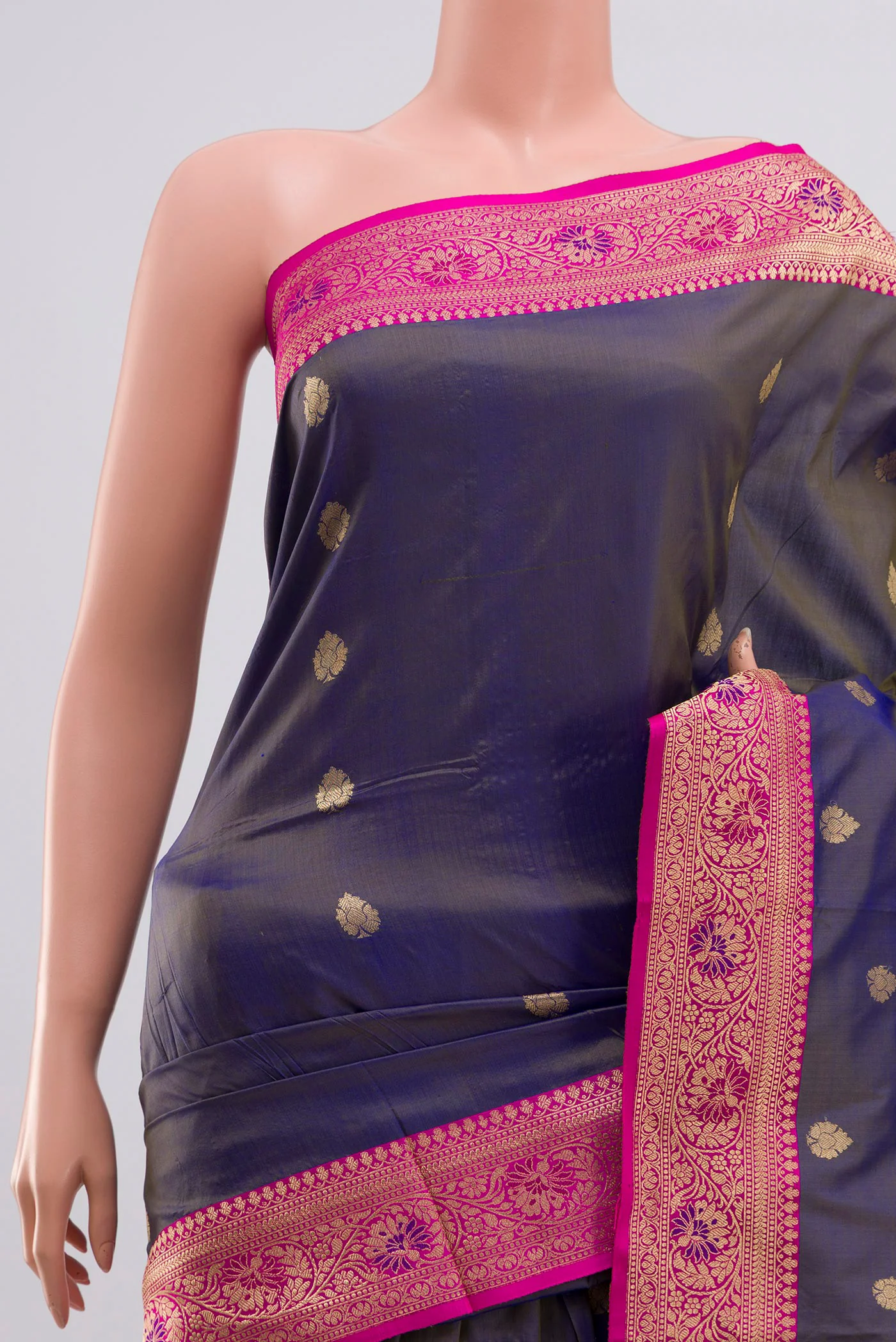 Blue Banarasi Katan Silk Saree - Image 2