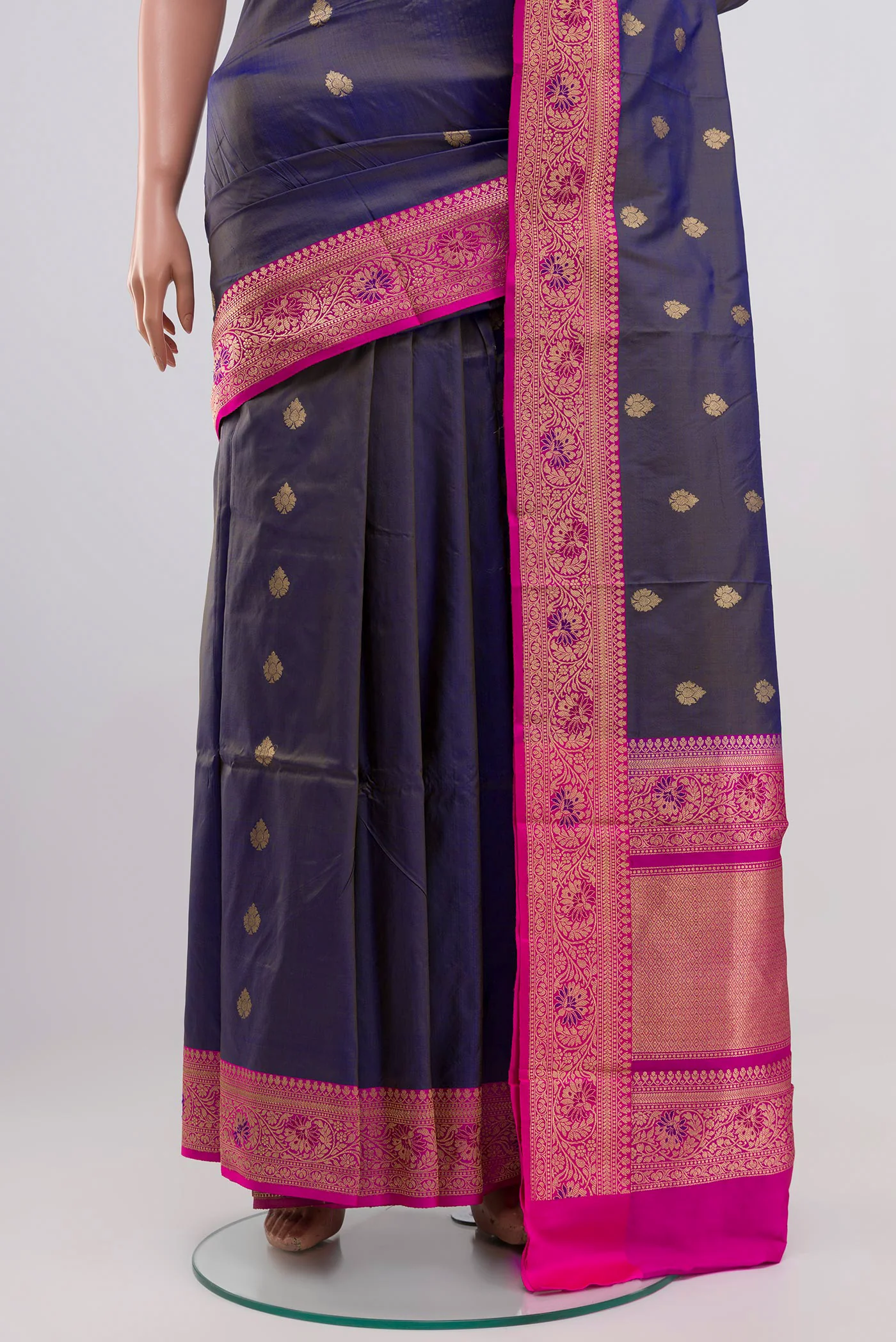 Blue Banarasi Katan Silk Saree - Image 3