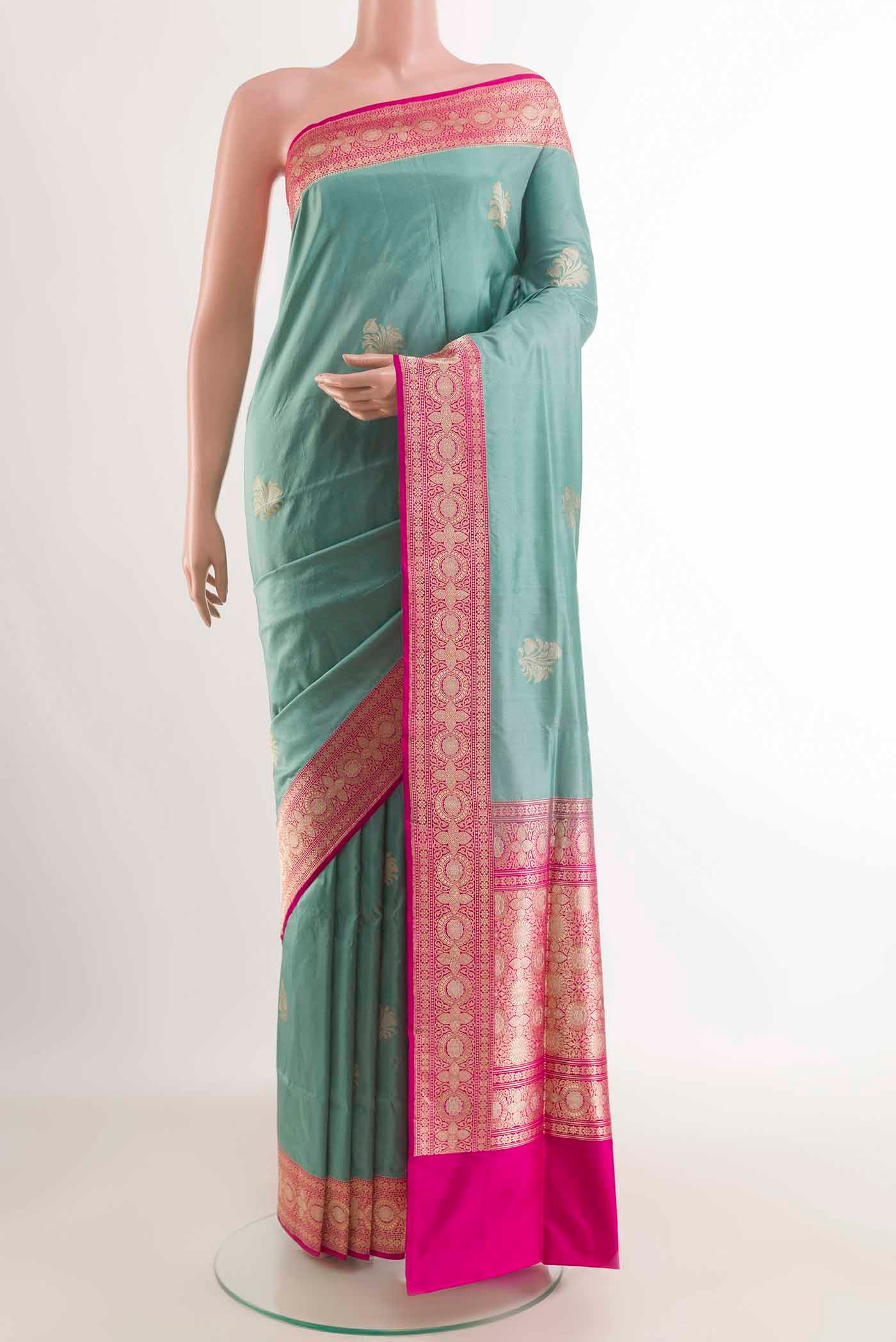 Blue Grey Banarasi Silk Saree