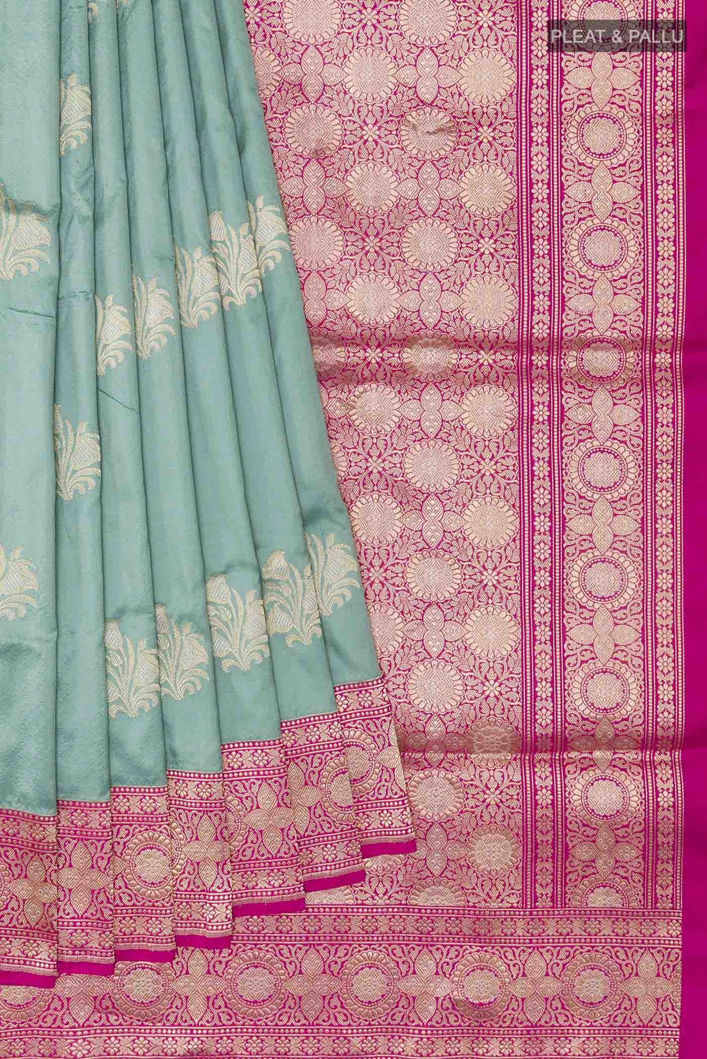 Blue Grey Banarasi Silk Saree - Image 4