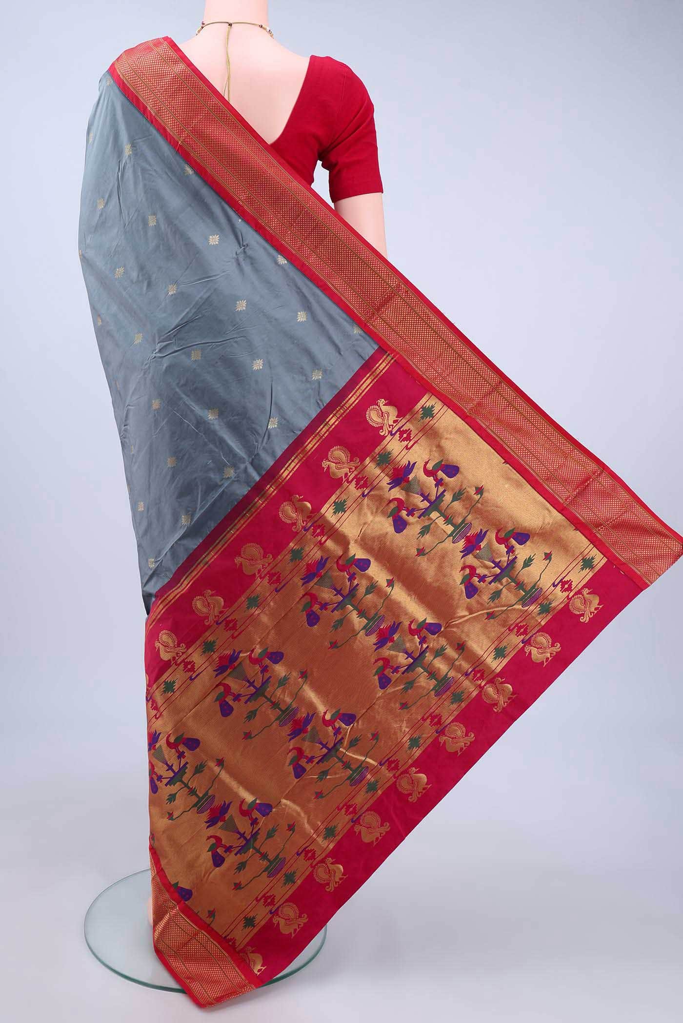 Blue Grey Blended Bangalore Silk - kadyal Saree - Image 2