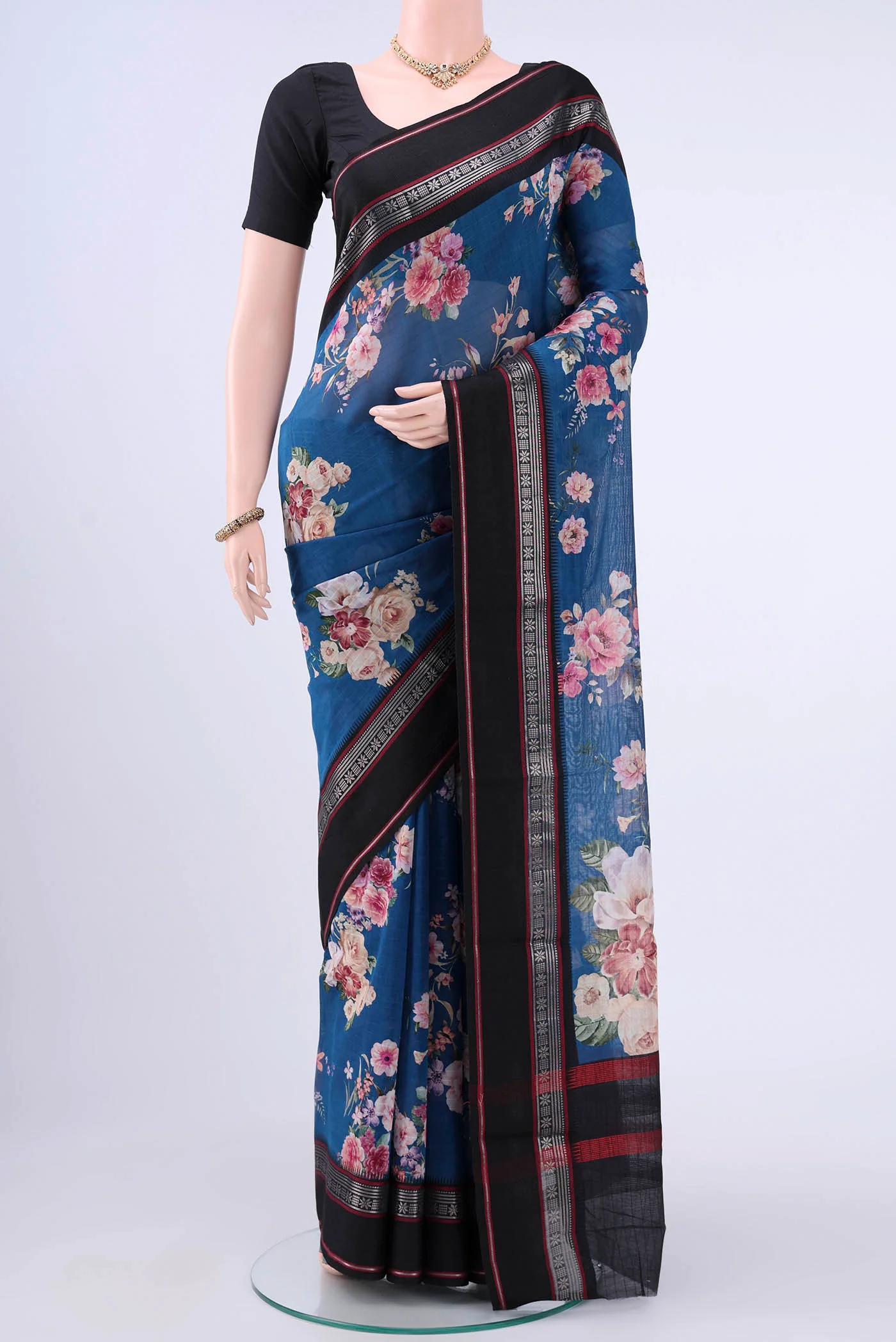 Blue Grey Chanderi Silk Saree