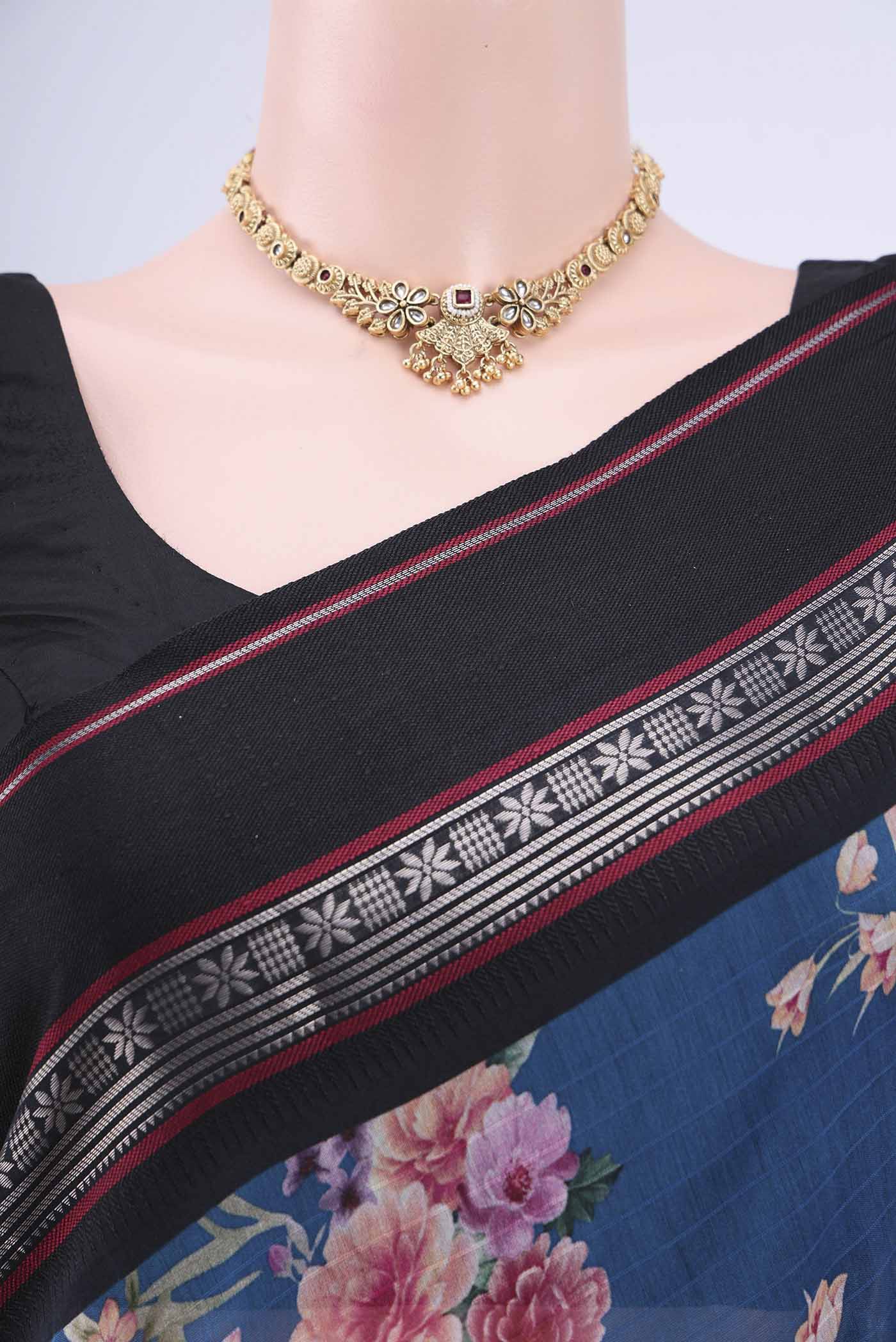 Blue Grey Chanderi Silk Saree - Image 2