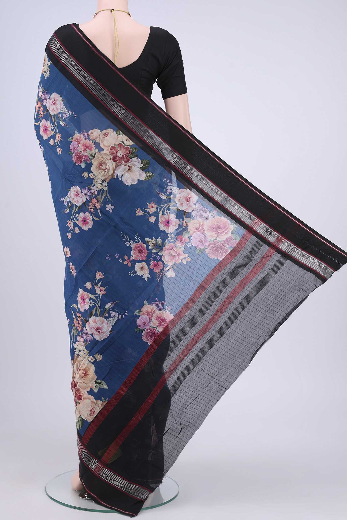 Blue Grey Chanderi Silk Saree - Image 3