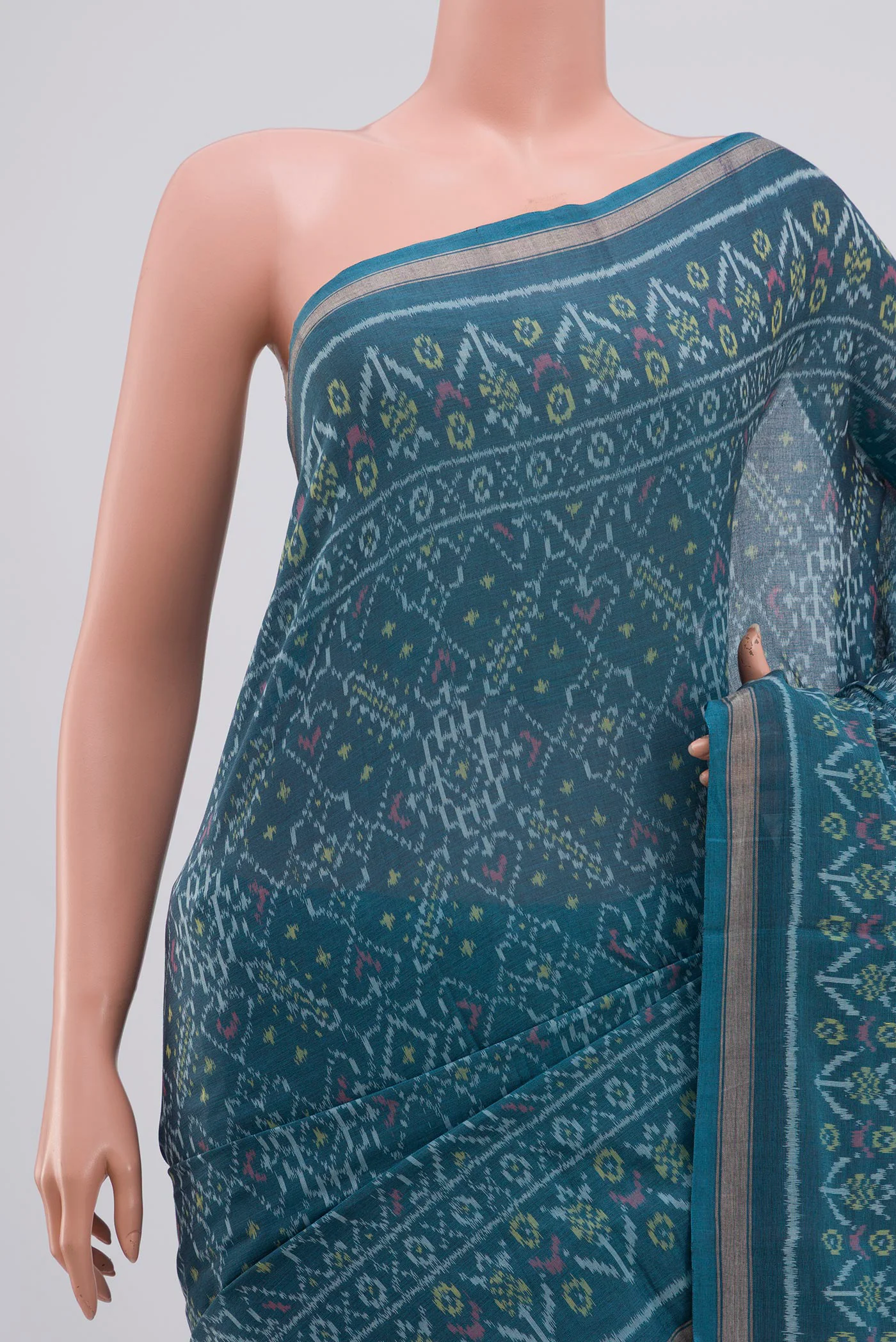 Blue Pochampally Cotton Saree - Image 2