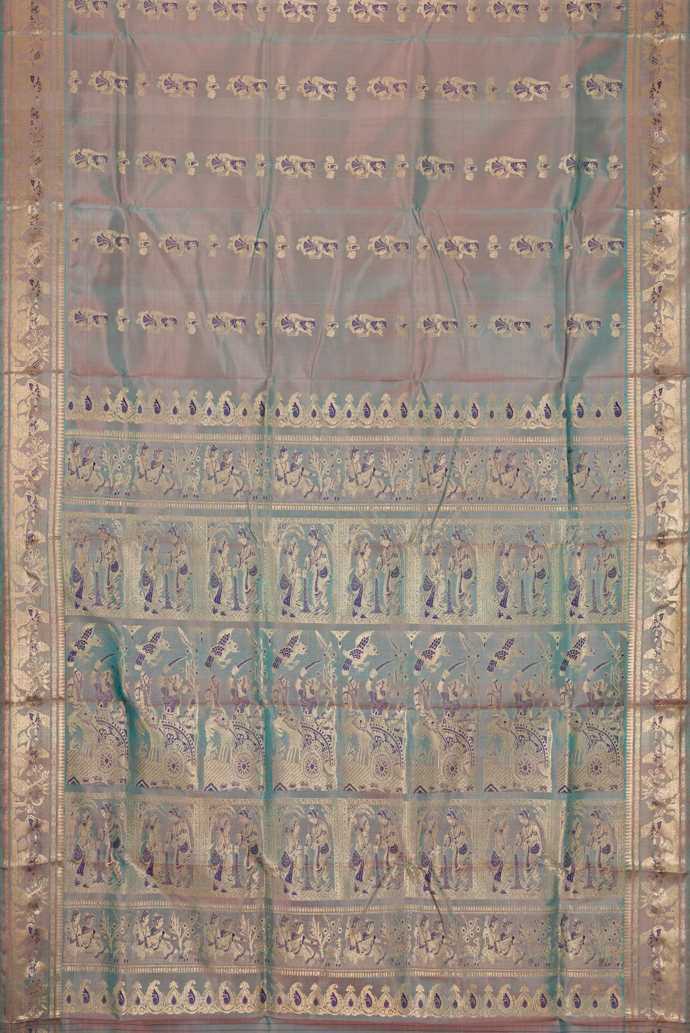 Blue Grey Dual Tone Baluchari Silk Saree - Image 6
