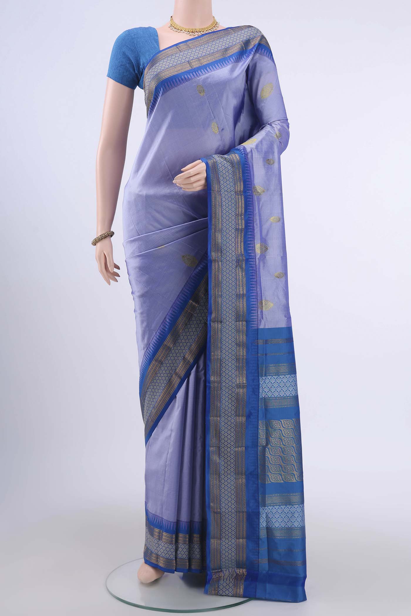 Blue Grey Dual Tone Bangalore Silk Saree