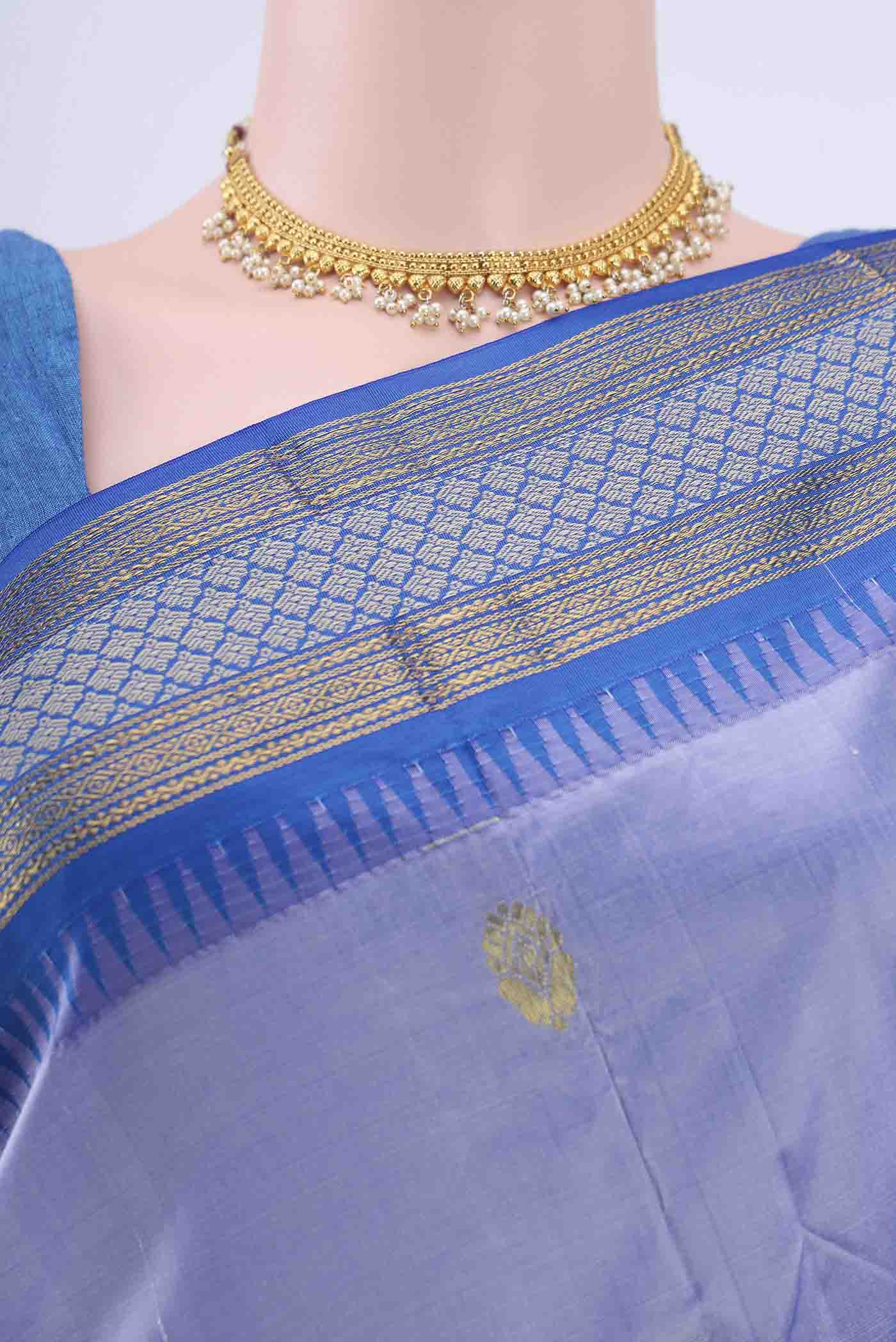 Blue Grey Dual Tone Bangalore Silk Saree - Image 2
