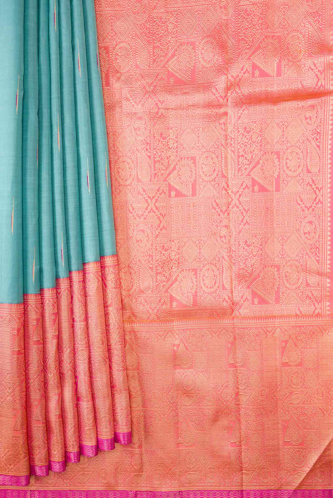 Blue Grey Dual Tone Kanjivaram Silk Saree - Image 4