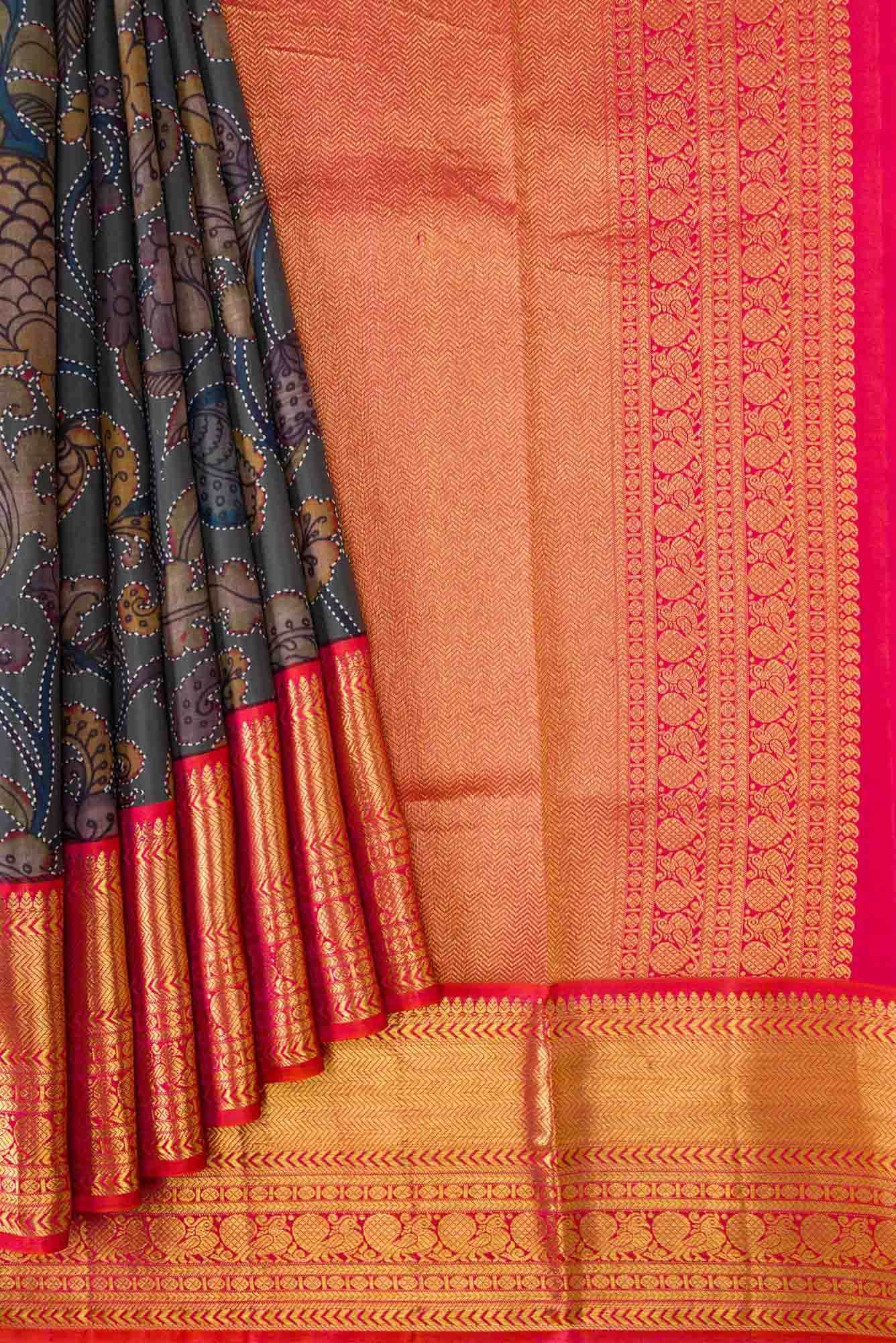 Blue Grey Dual Tone Kanjivaram Silk Saree - Image 2