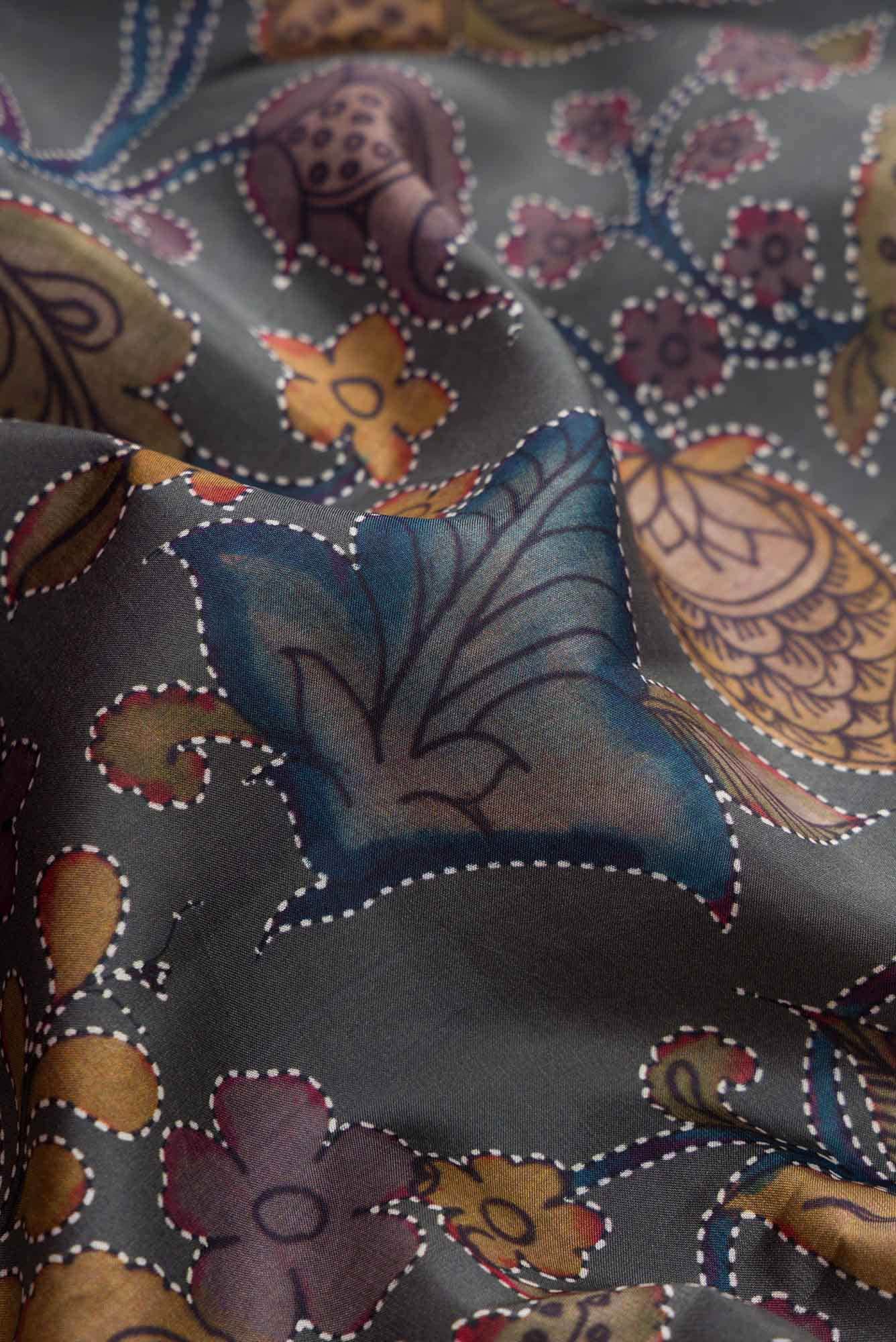 Blue Grey Dual Tone Kanjivaram Silk Saree - Image 3