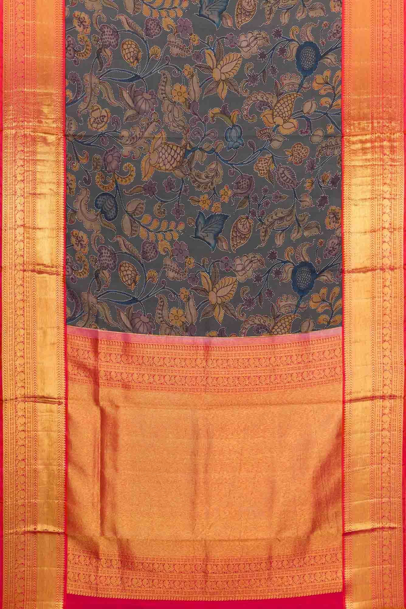 Blue Grey Dual Tone Kanjivaram Silk Saree - Image 4