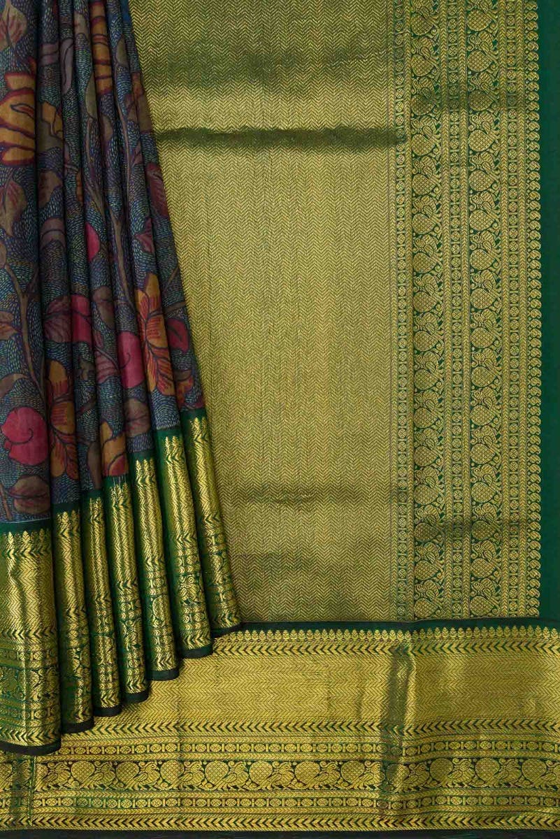 Blue Grey Dual Tone Kanjivaram Silk Saree - Image 2