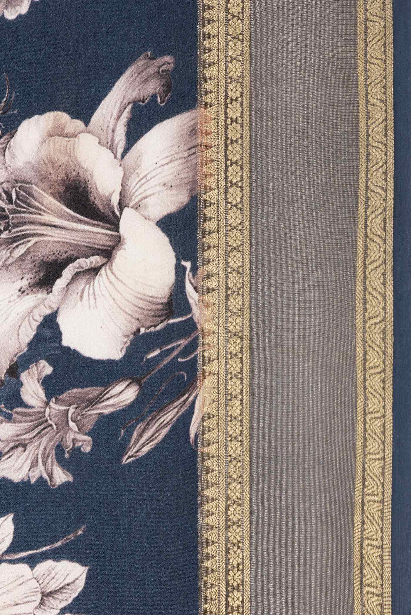 Blue Grey Dual Tone Mysore Crepe Saree - Image 3