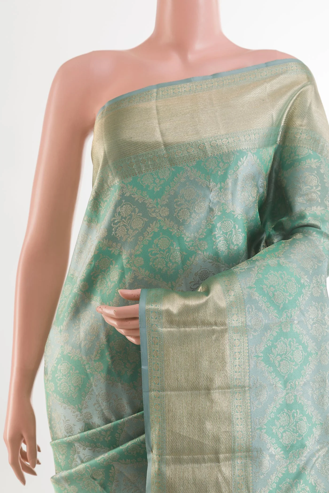 Blue Grey Kanjivaram Silk Saree - Image 2