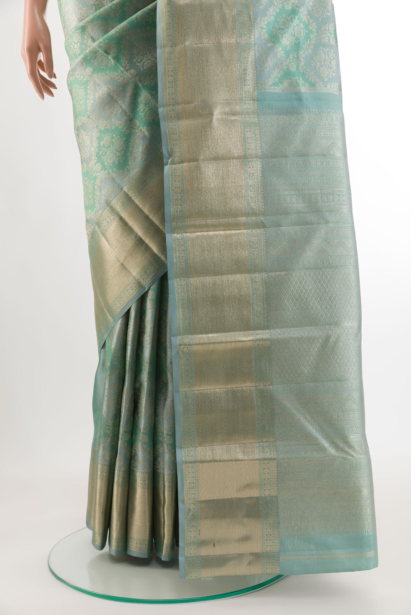 Blue Grey Kanjivaram Silk Saree - Image 3