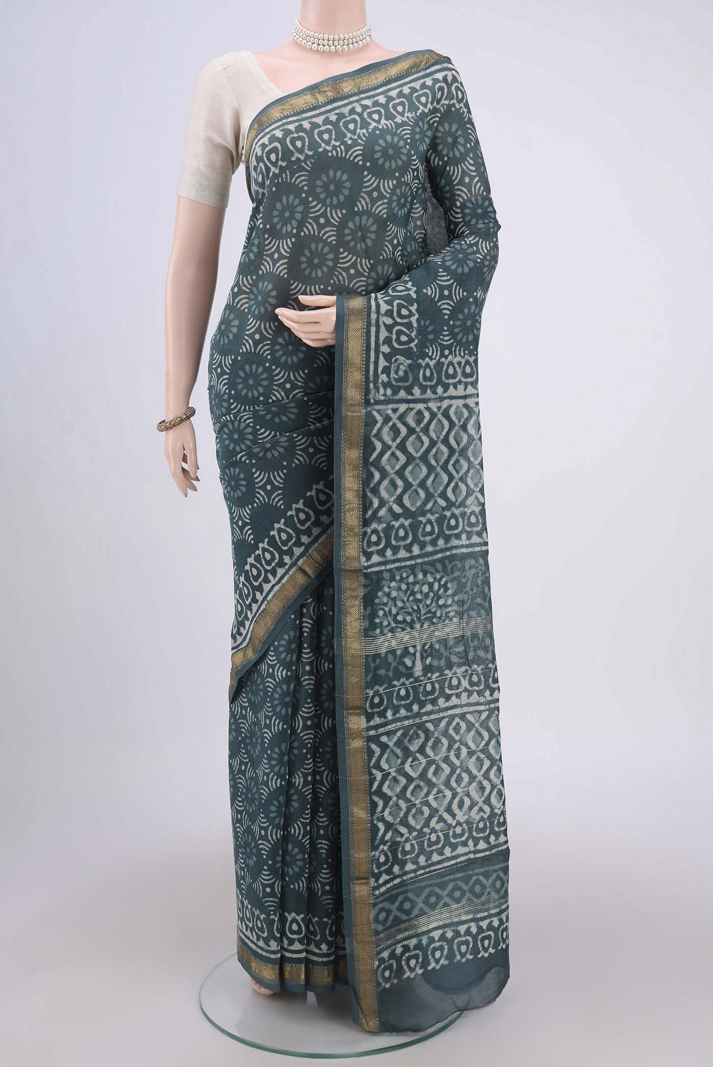 Blue Grey Maheshwari Silk Cotton Saree