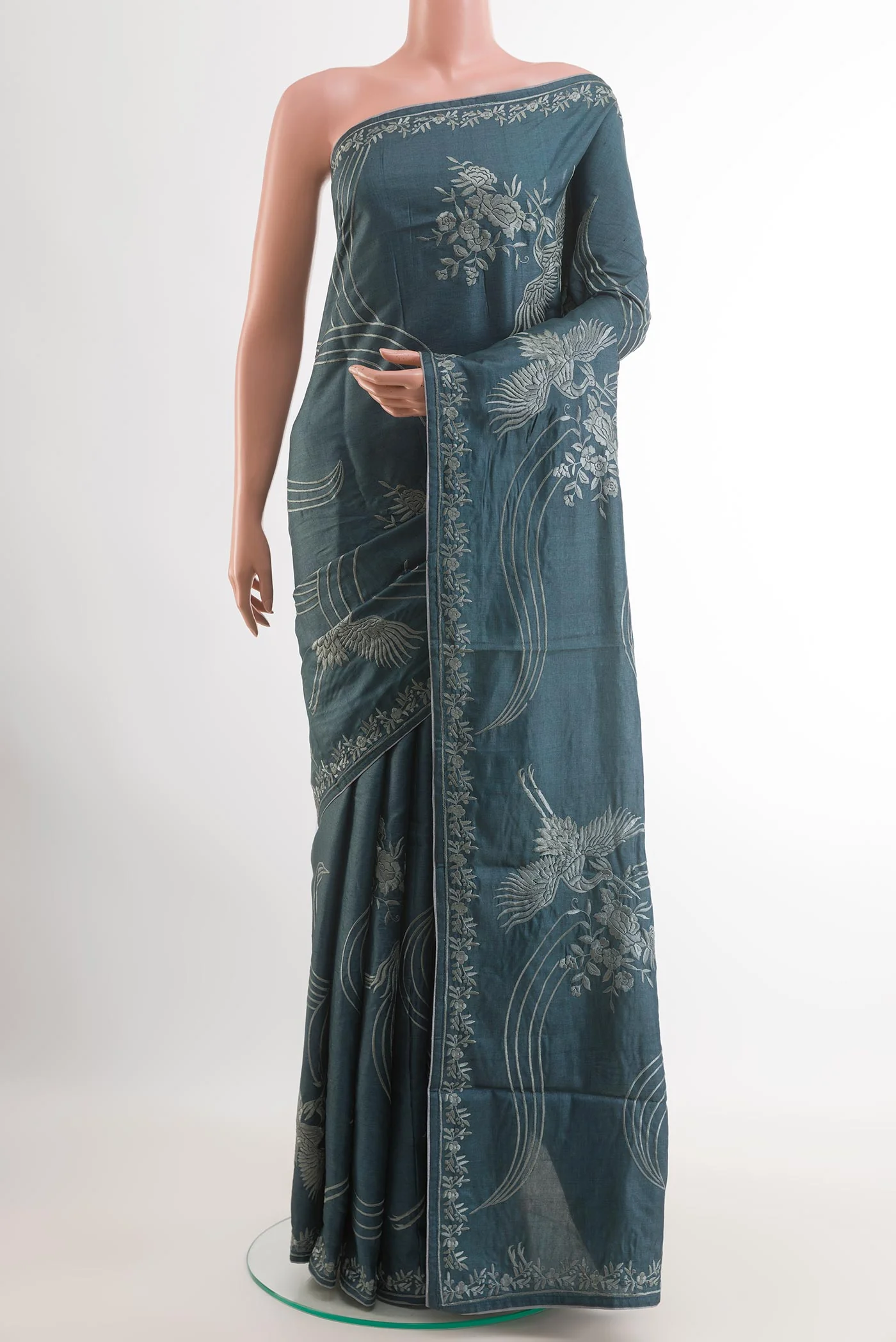 Blue Tussar Silk Saree