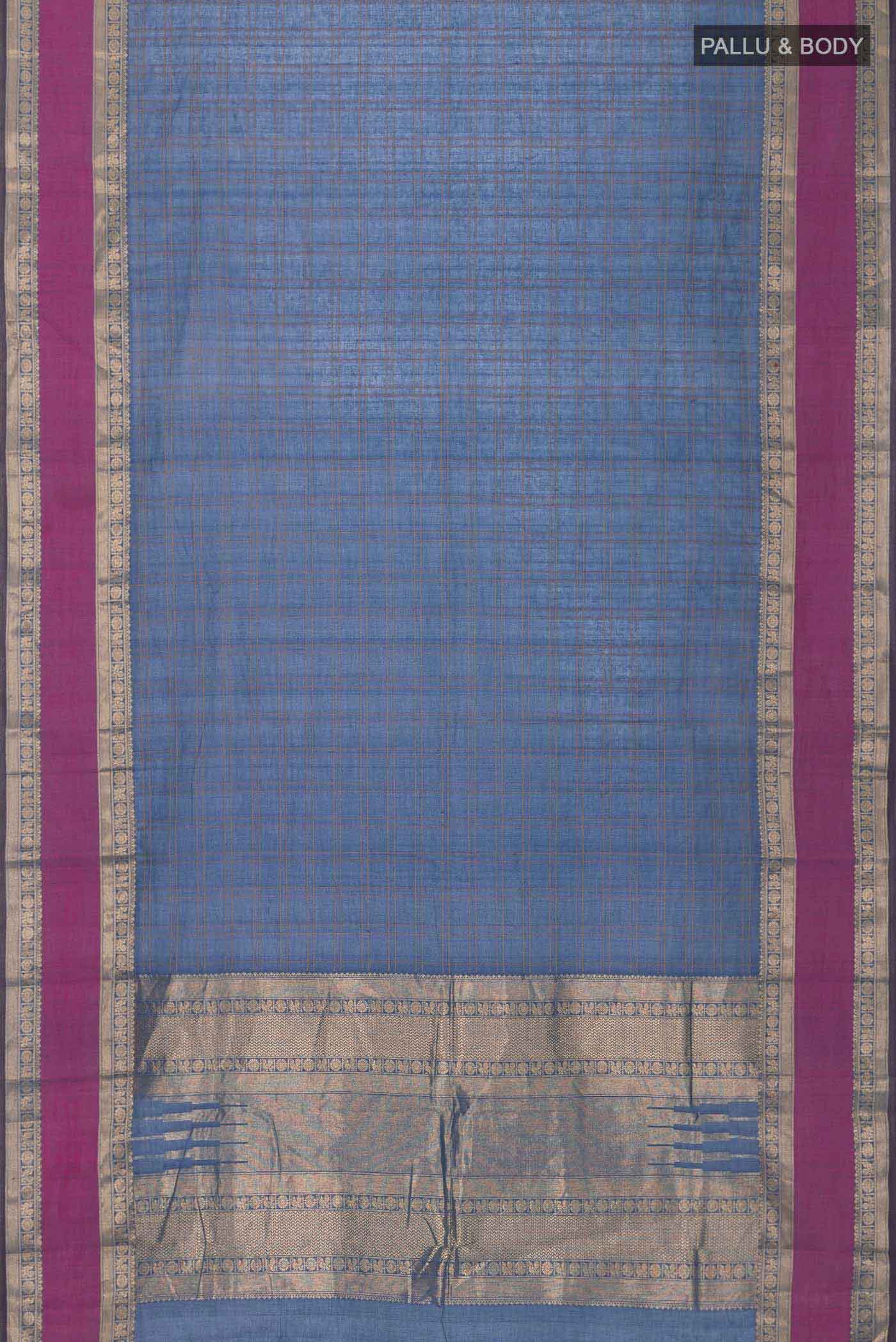 Blue Kanchi Cotton Saree - Image 3
