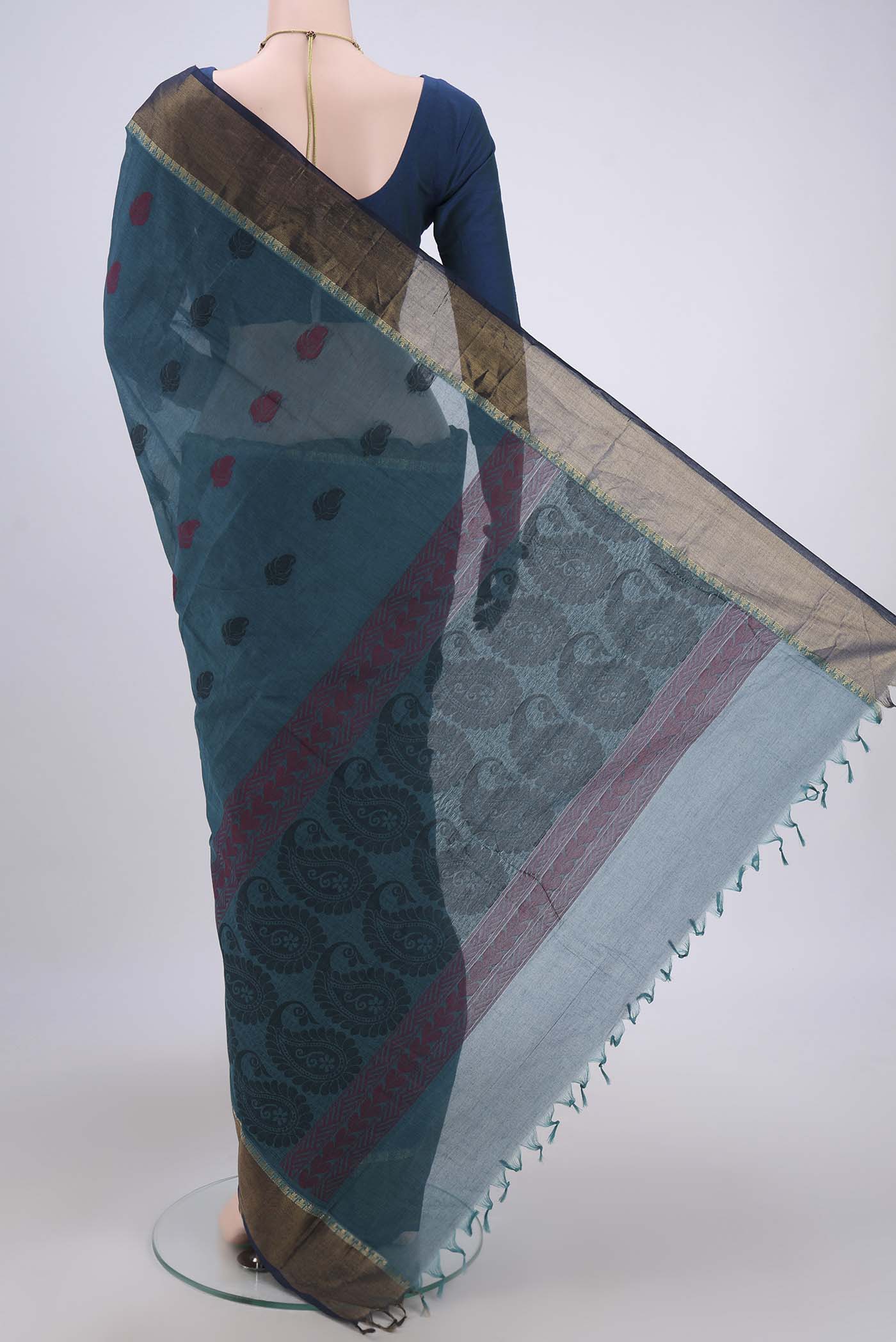 Blue Kanchi Cotton Saree - Image 3