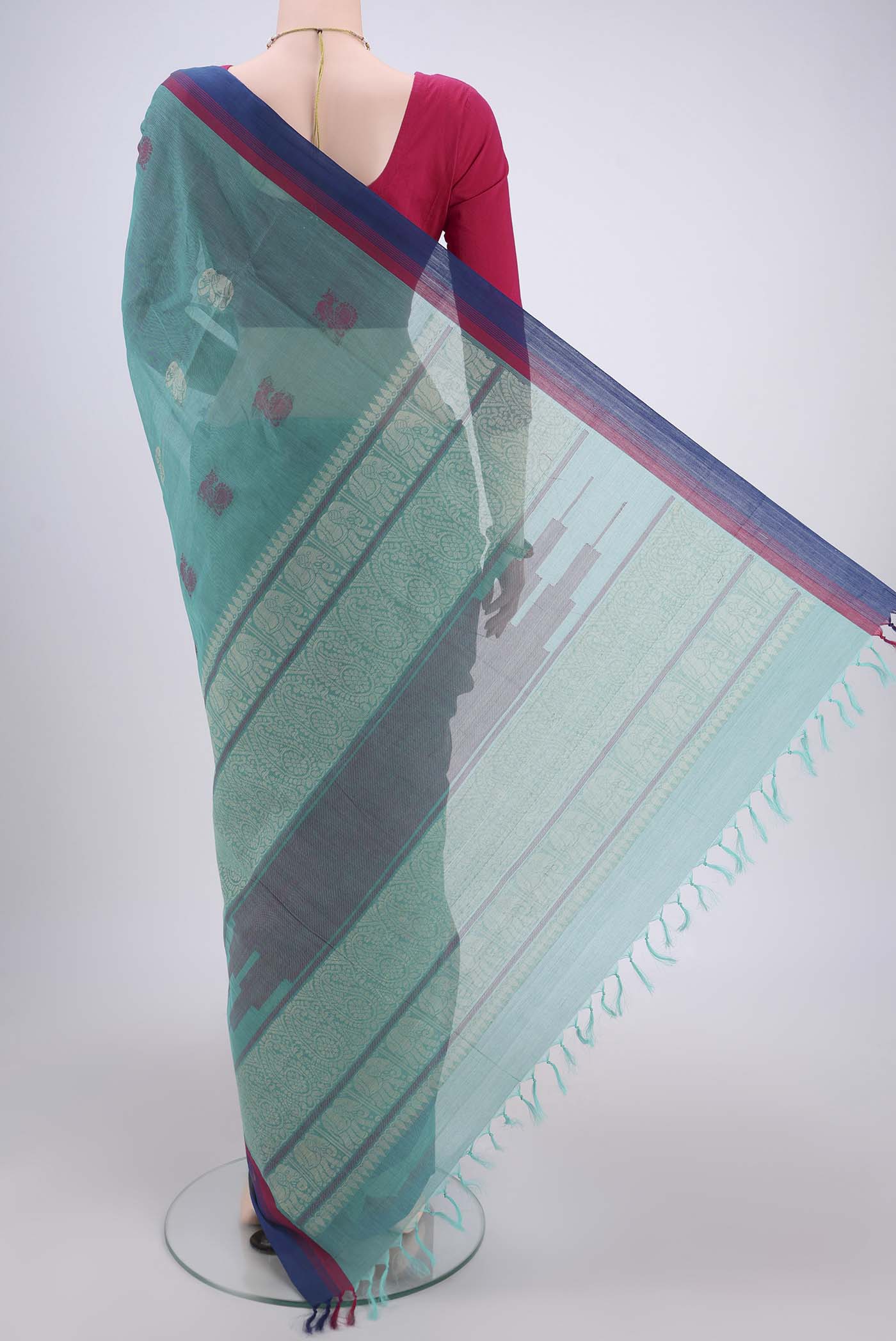 Blue Kanchi Cotton Saree - Image 3