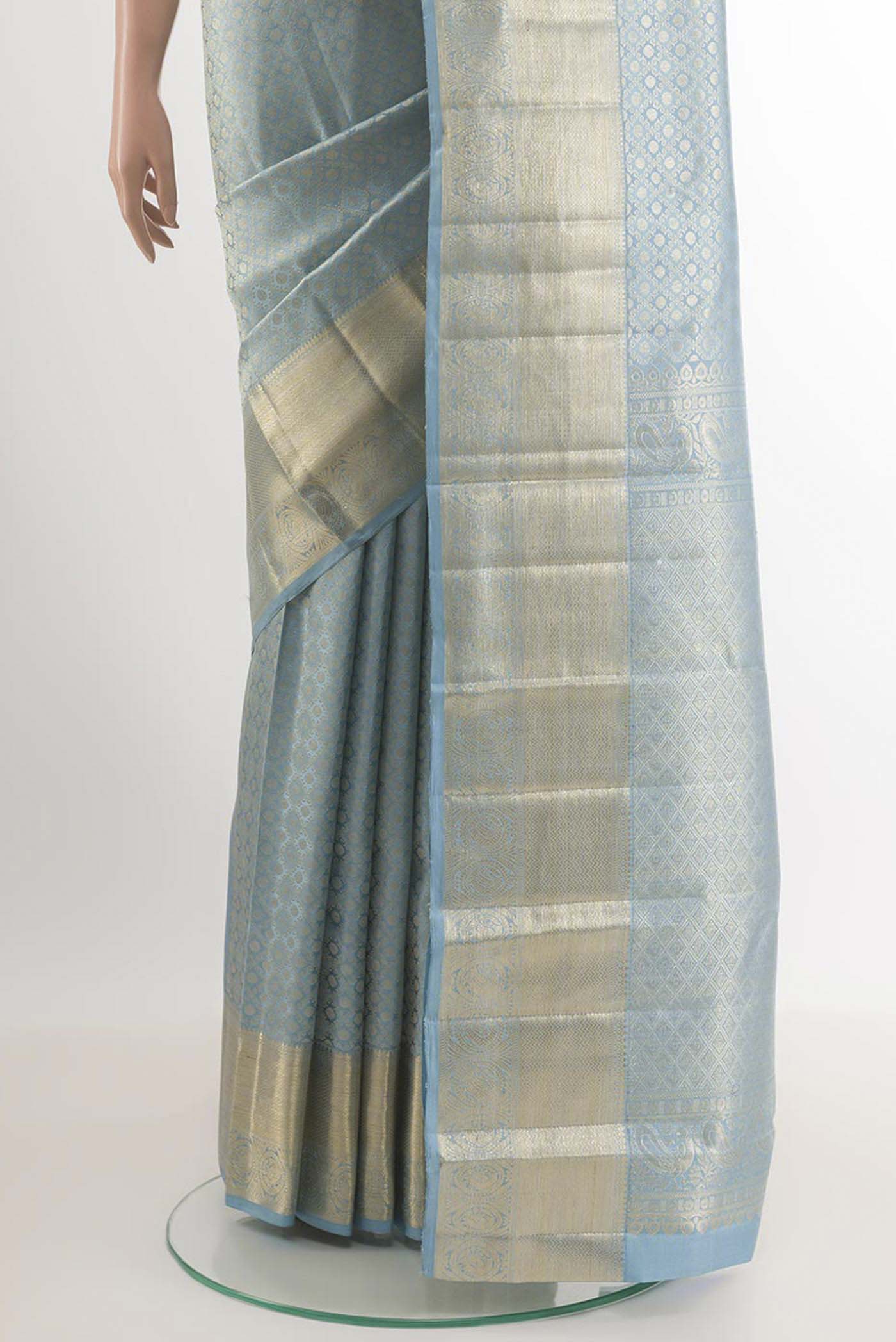 Light Blue Kanchipuram Silk Saree - Image 3