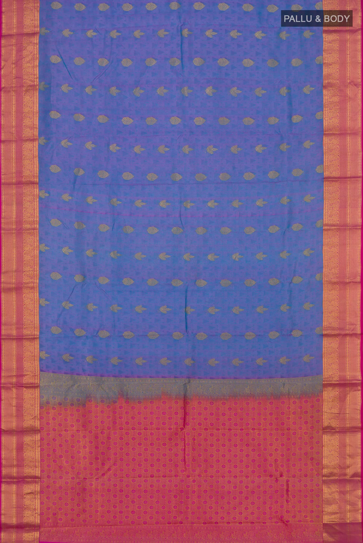 Blue with Lavender Color Kanchipuram Silk Saree - Image 5