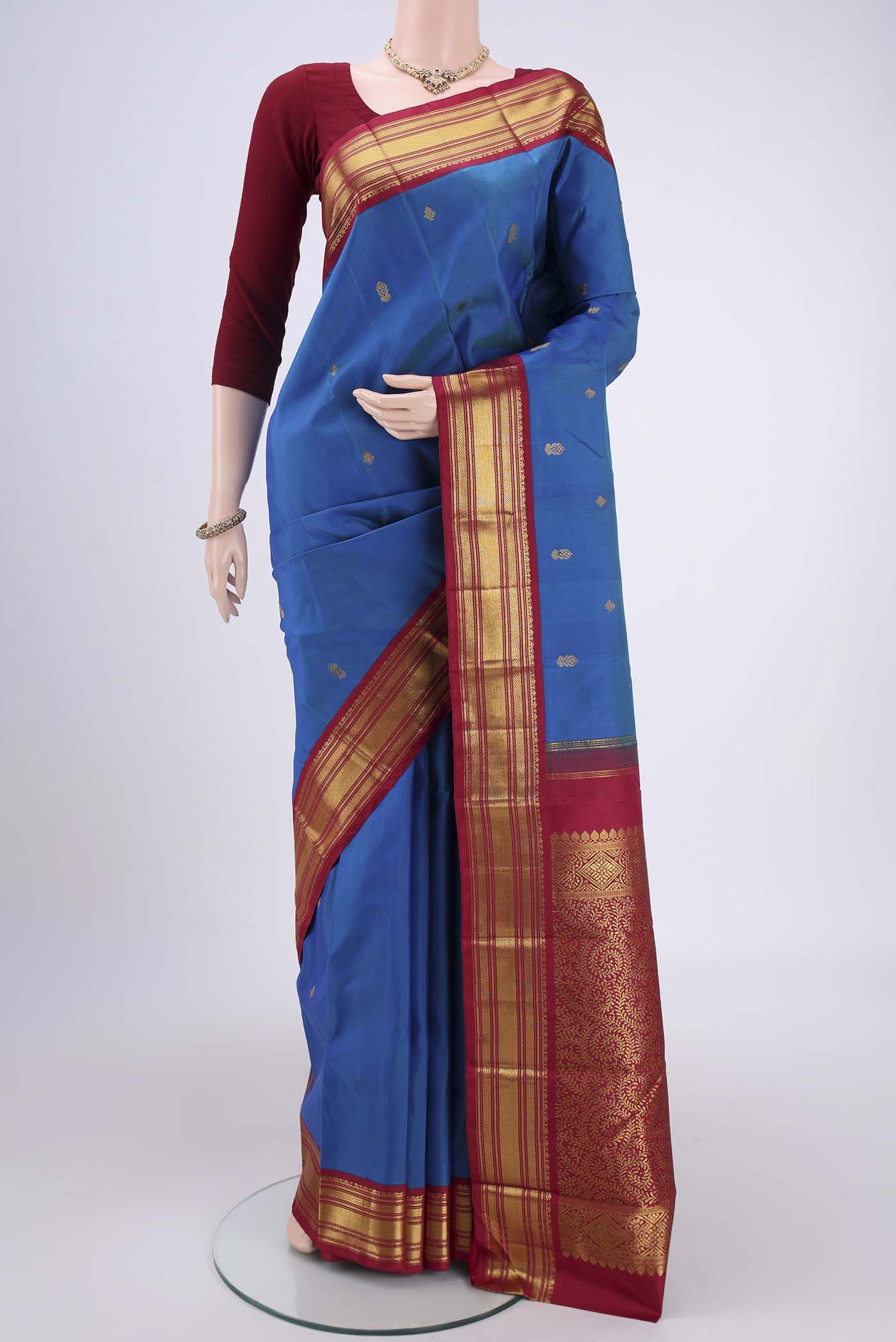 Pure Silk Pure Zari Blue Kanchipuram Saree