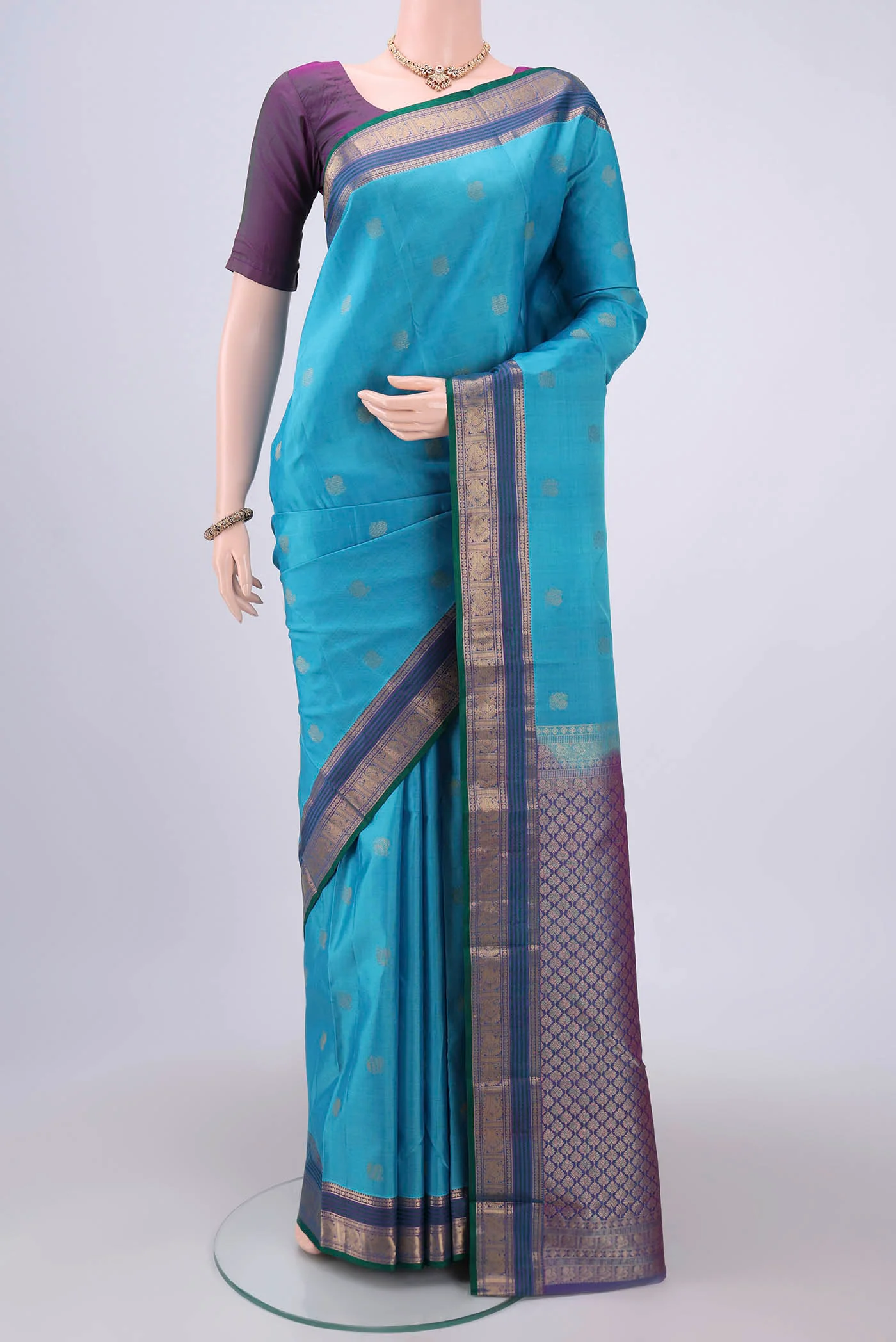 Sky Blue Kanchipuram Silk Saree