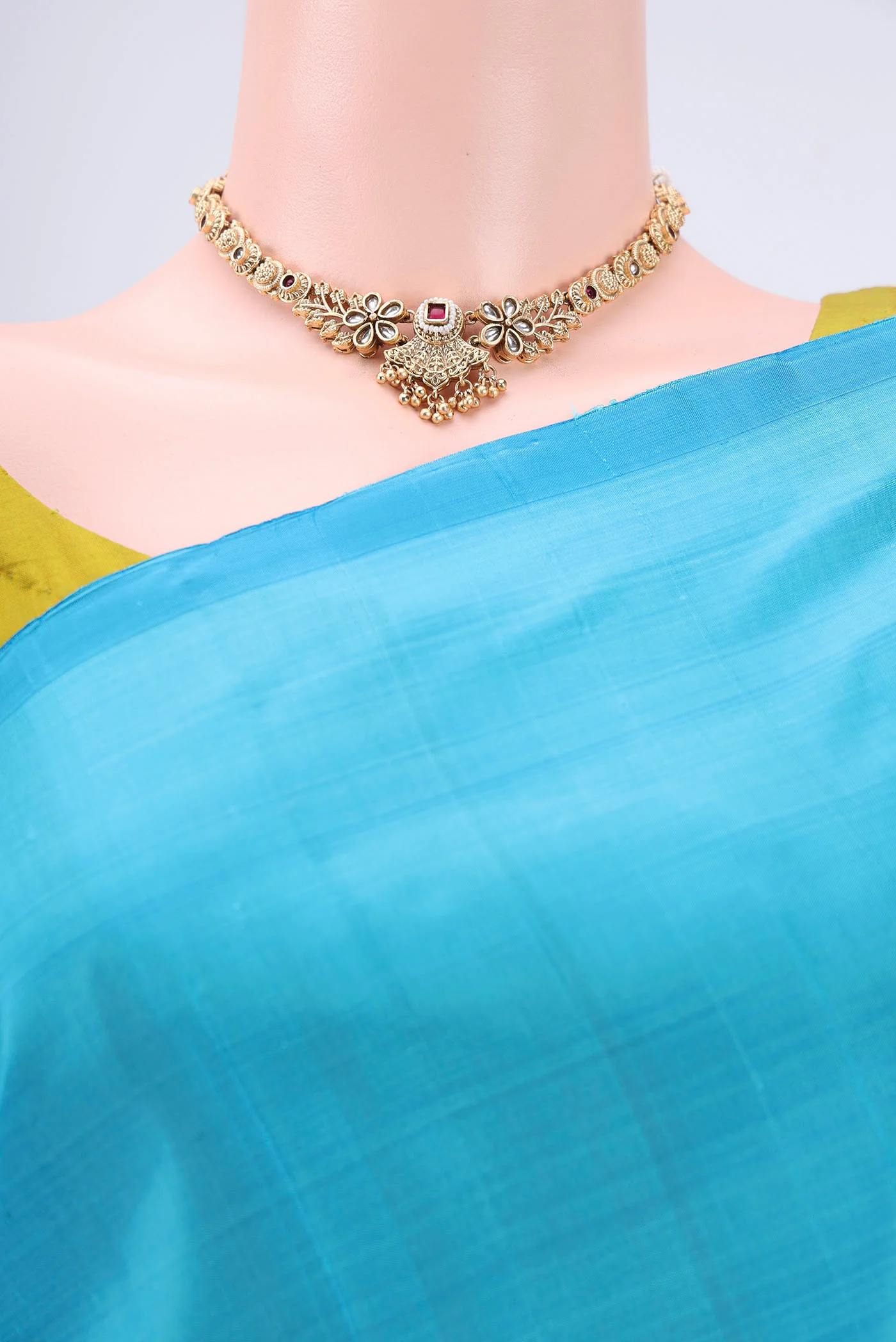 Sky Blue Kanchipuram Silk Saree - Image 2