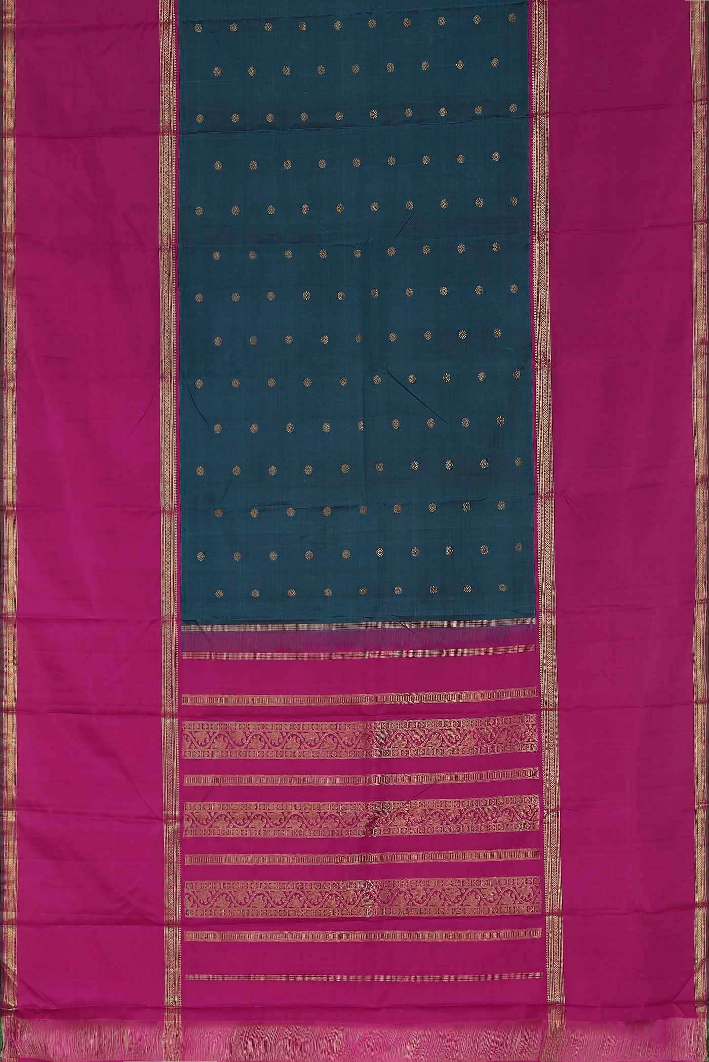 Pure Silk Pure Zari Blue Kanchipuram Saree - Image 4