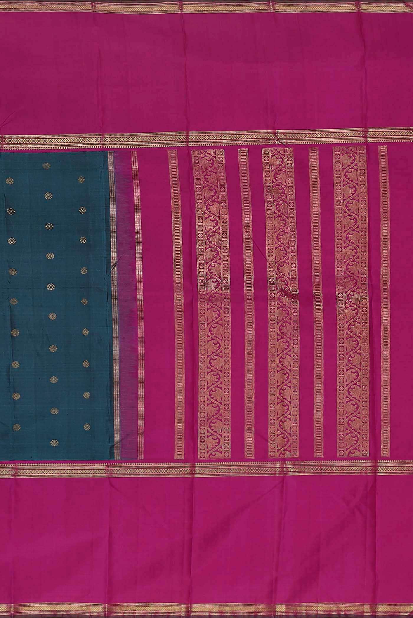 Pure Silk Pure Zari Blue Kanchipuram Saree - Image 5