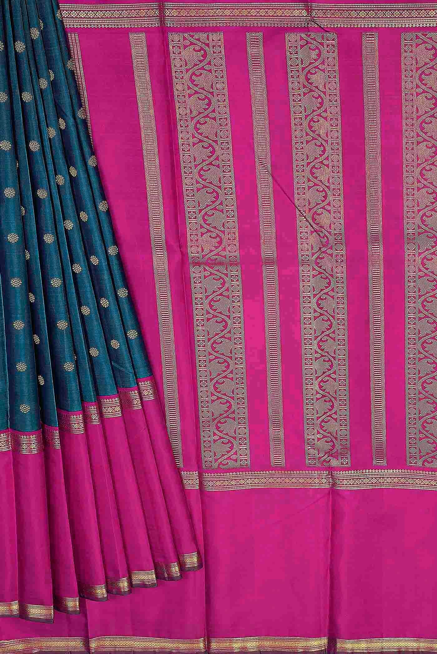 Pure Silk Pure Zari Blue Kanchipuram Saree - Image 6