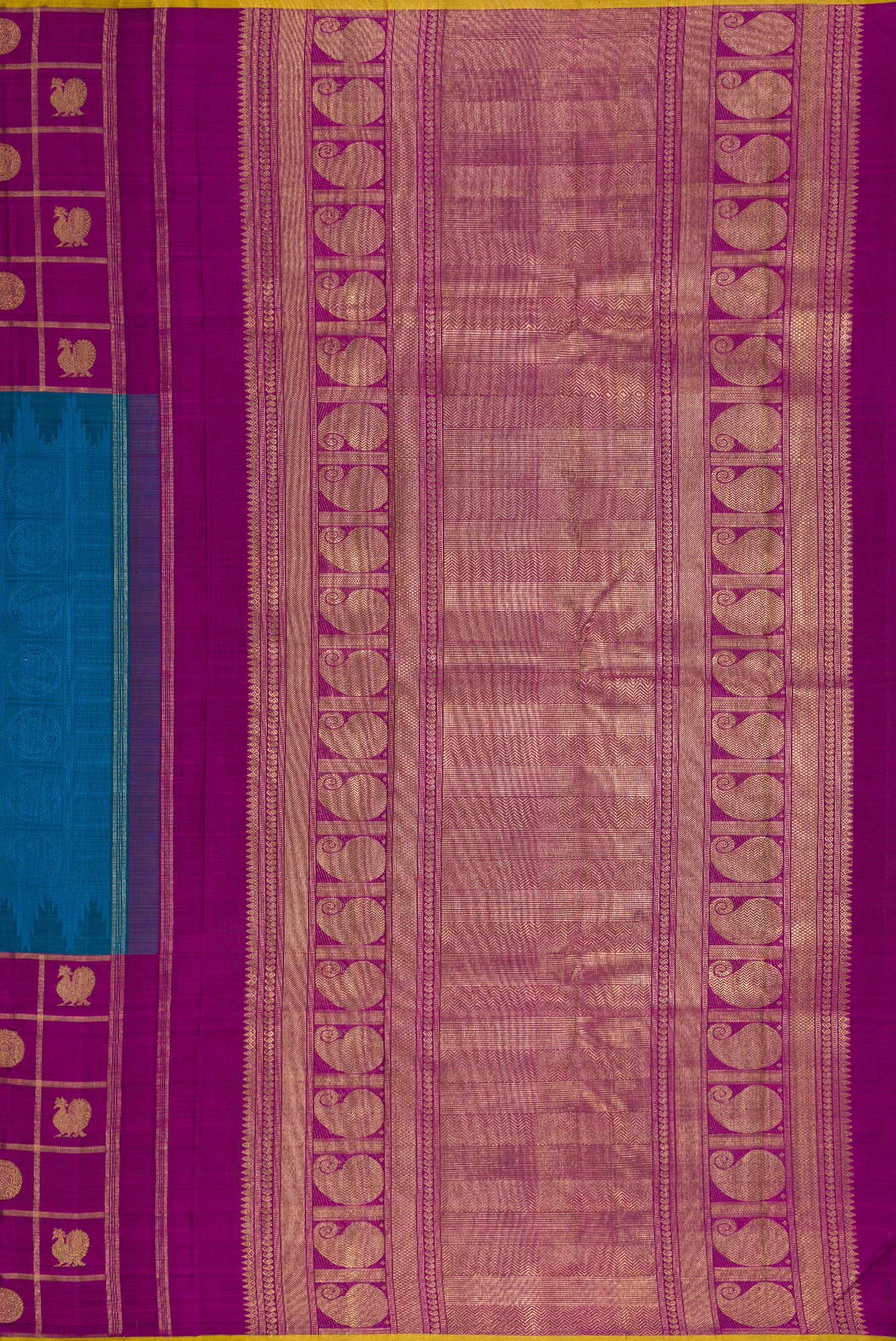 Pure Silk Pure Zari Blue Kanchipuram Saree - Image 7