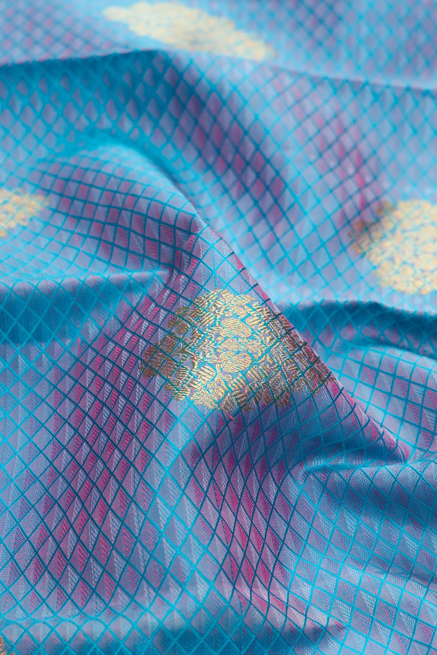 Pure Silk Pure Zari Blue Kanchipuram Saree - Image 2