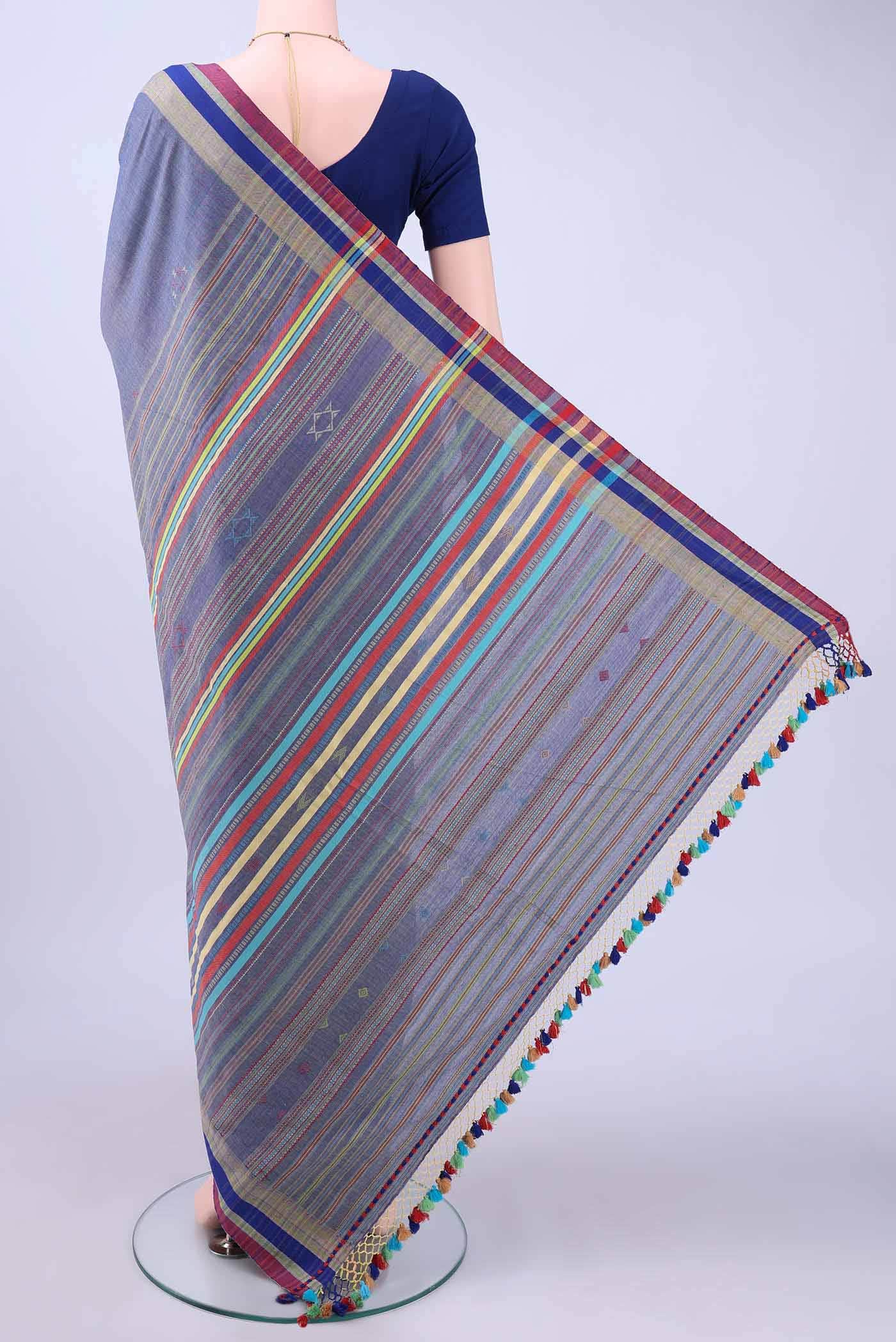 Blue Khadi Cotton Saree - Image 2