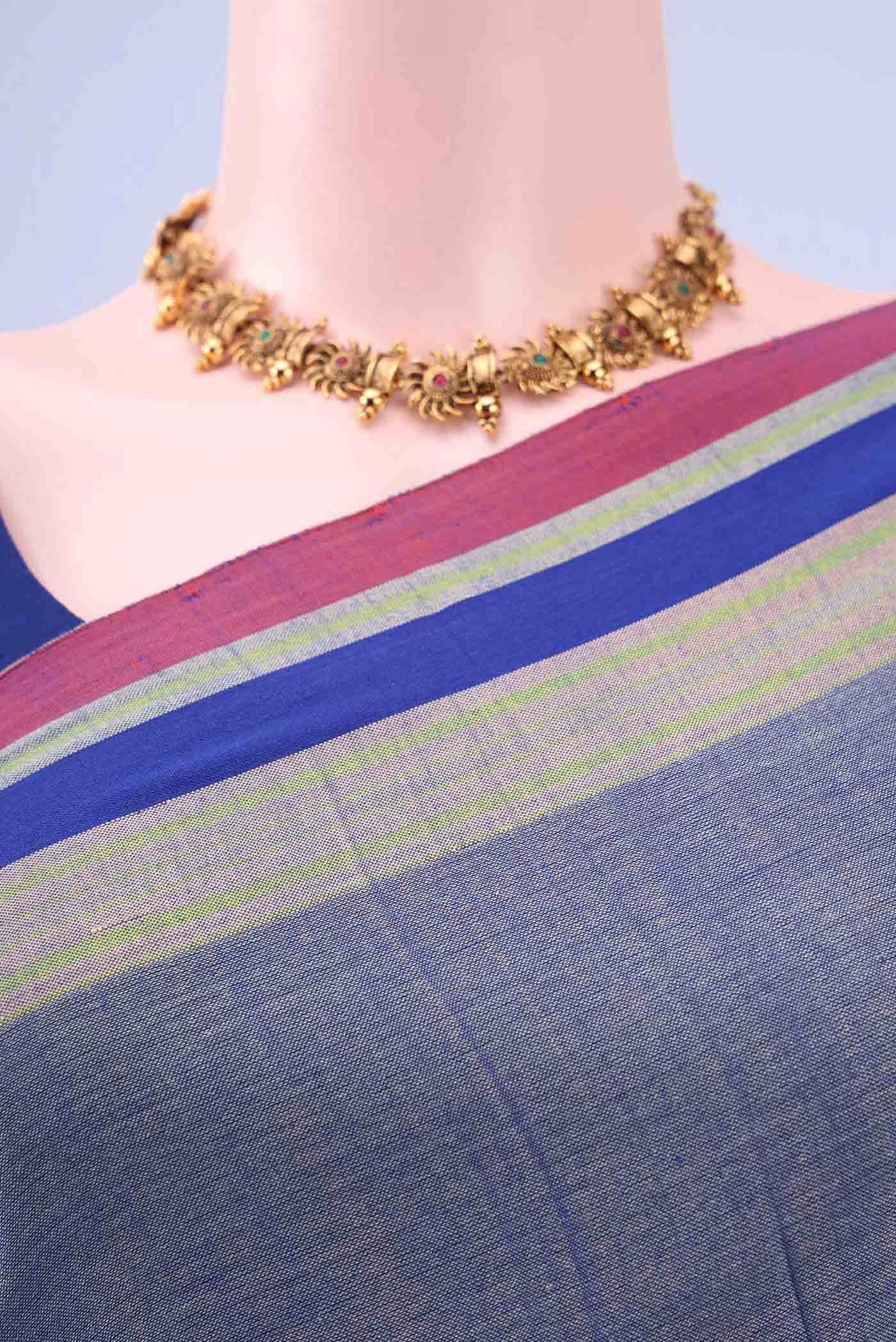 Blue Khadi Cotton Saree - Image 3