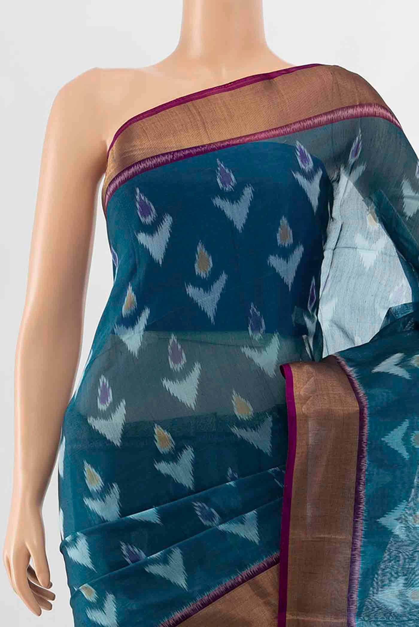 Blue Kora Cotton Saree - Image 2
