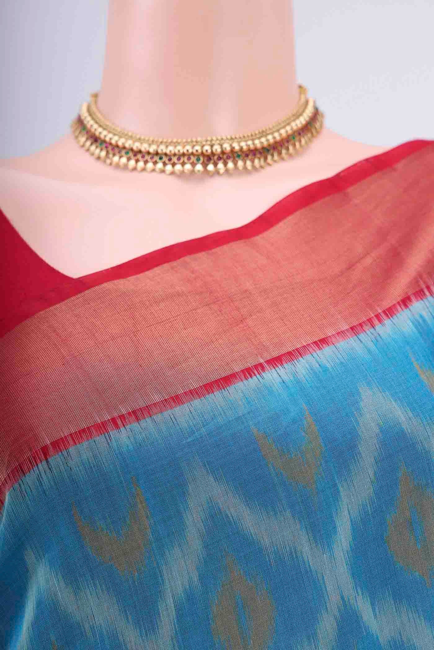 Blue Kora Cotton Saree - Image 2