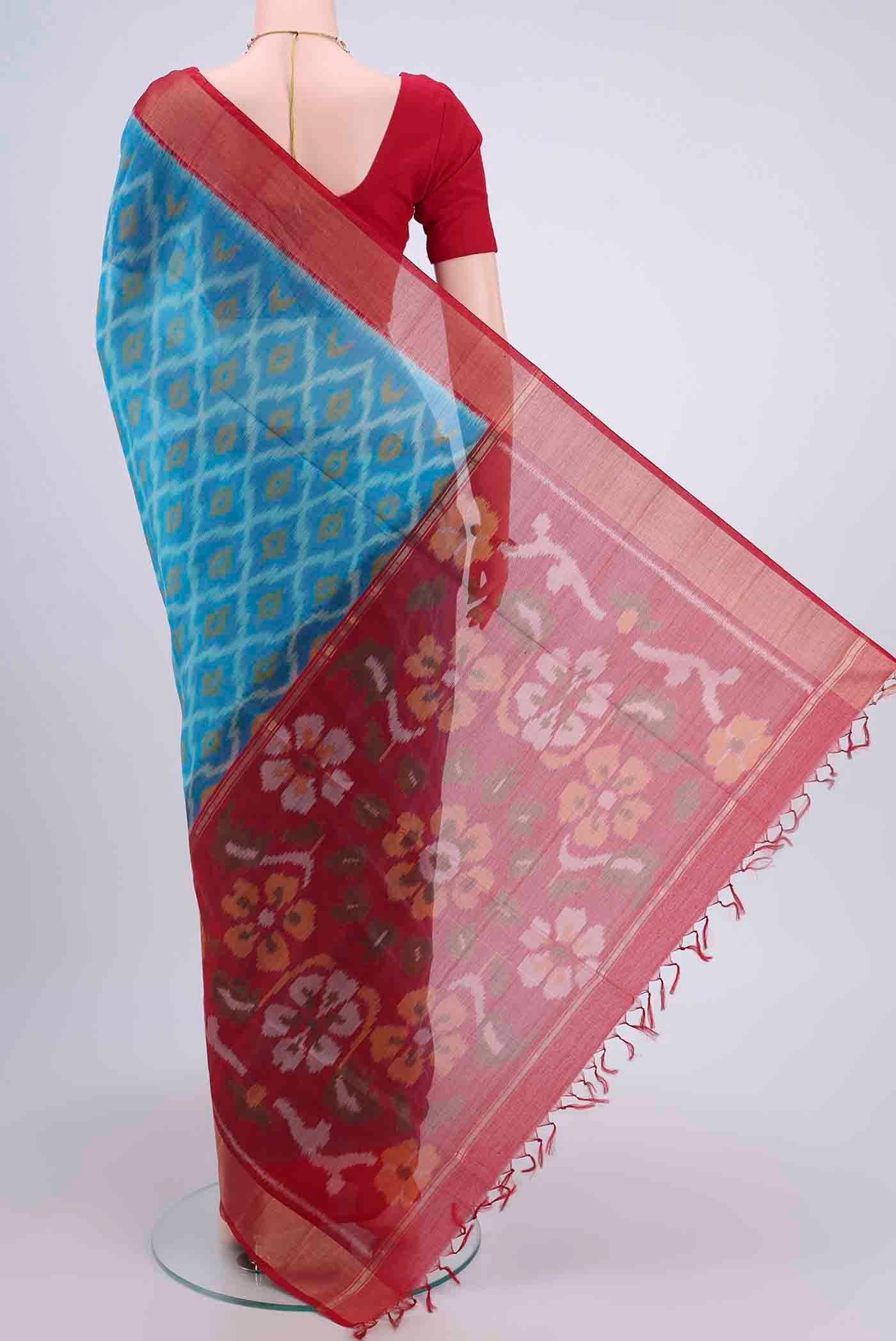 Blue Kora Cotton Saree - Image 3