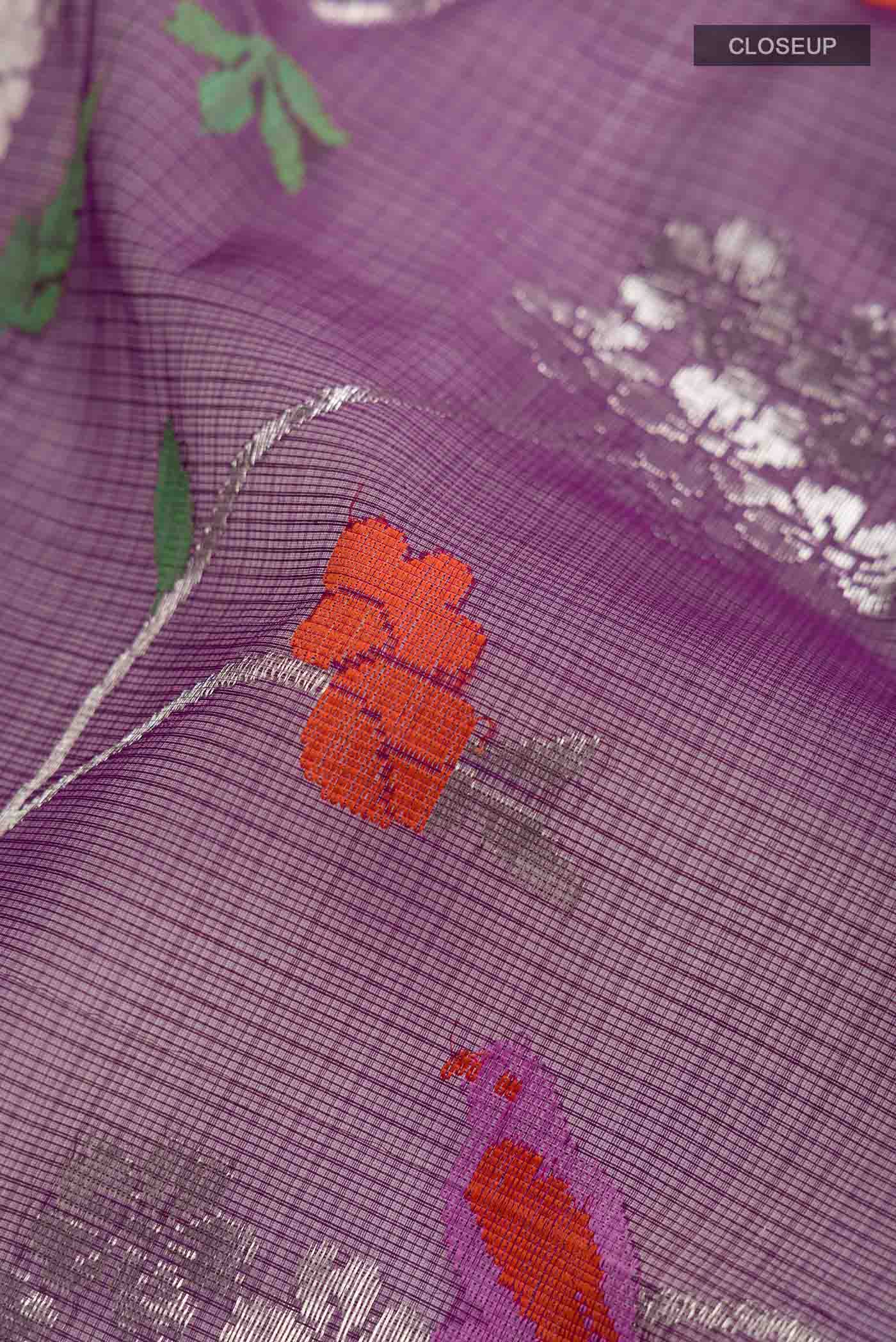 Pure Silk Pure Zari Violet Kota Saree - Image 2