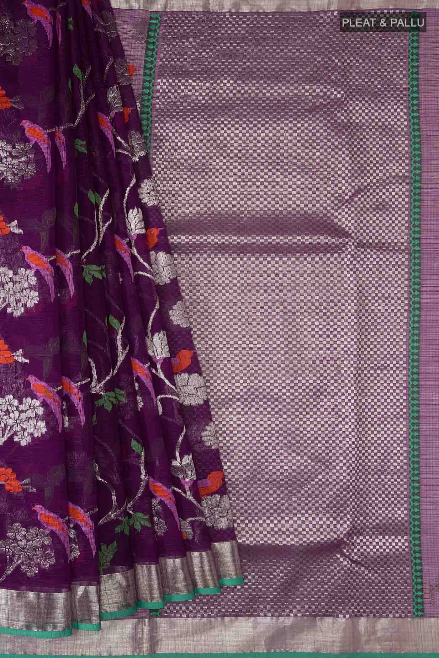 Pure Silk Pure Zari Violet Kota Saree - Image 4