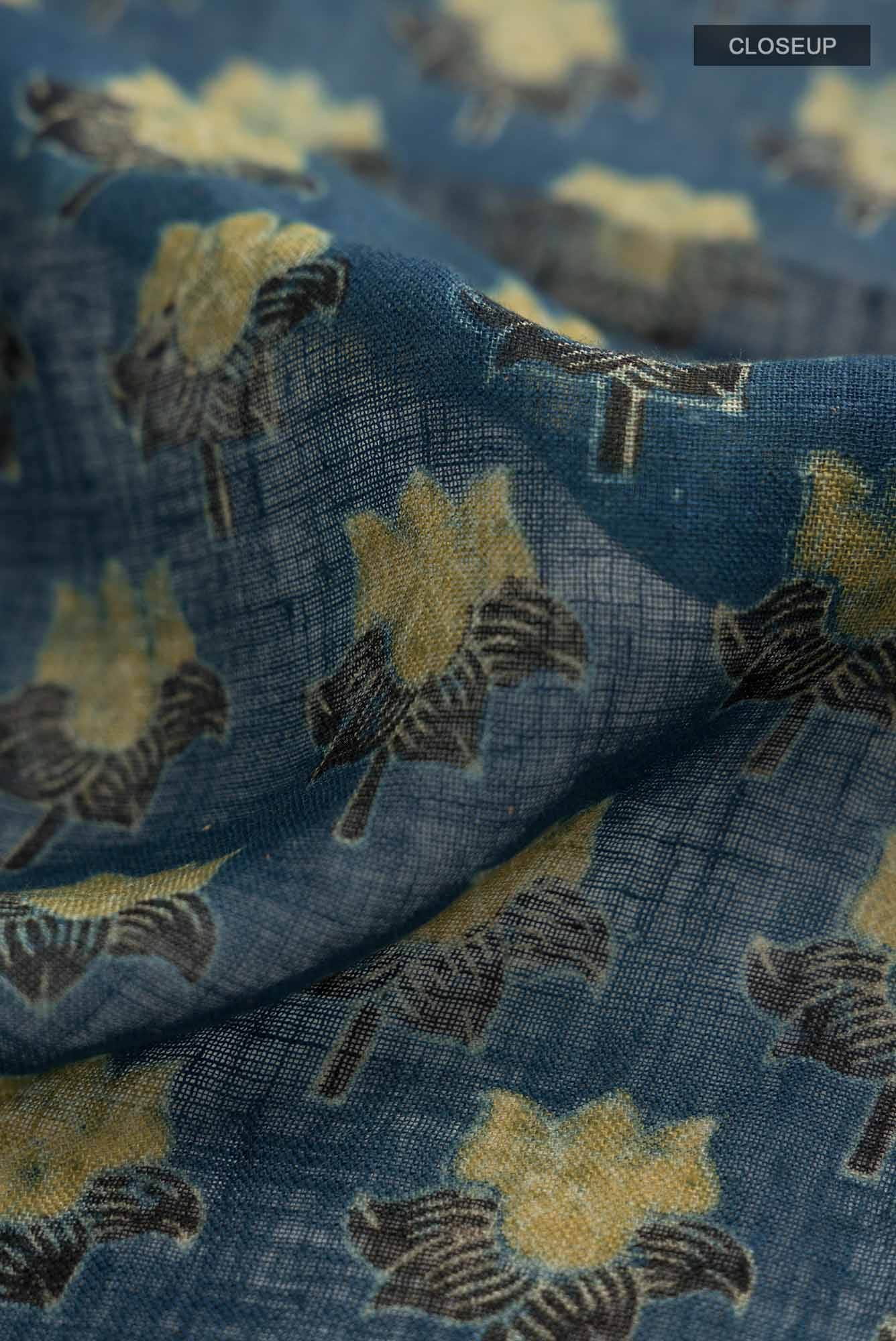 Blue Linen Cotton Saree - Image 2