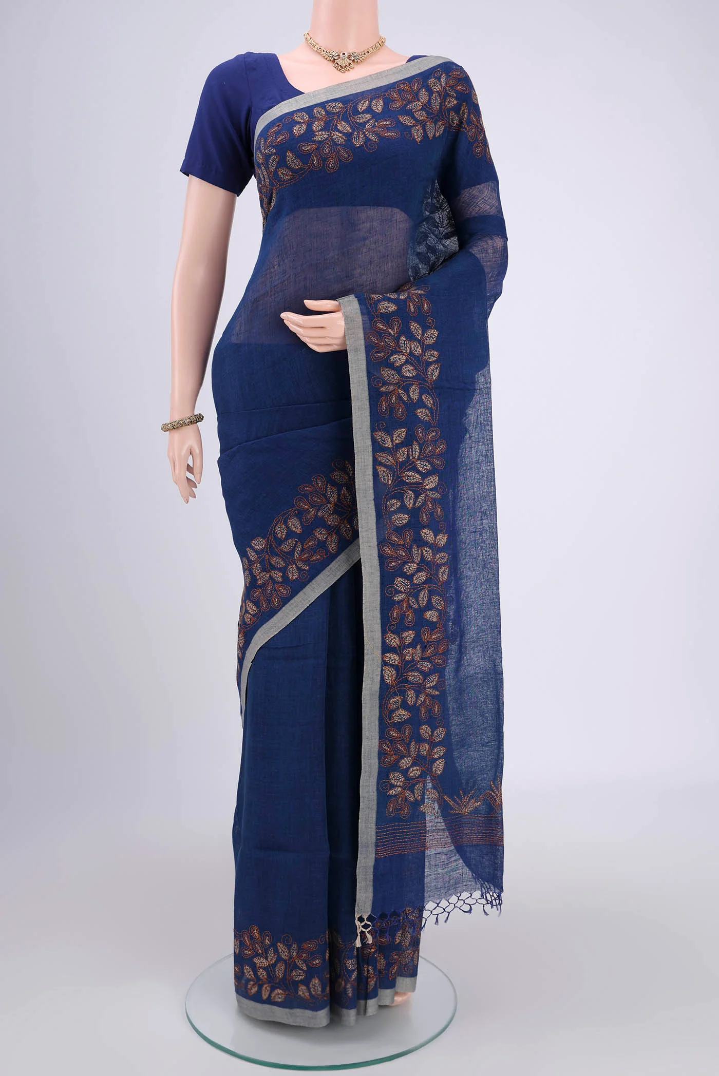Blue Linen Saree